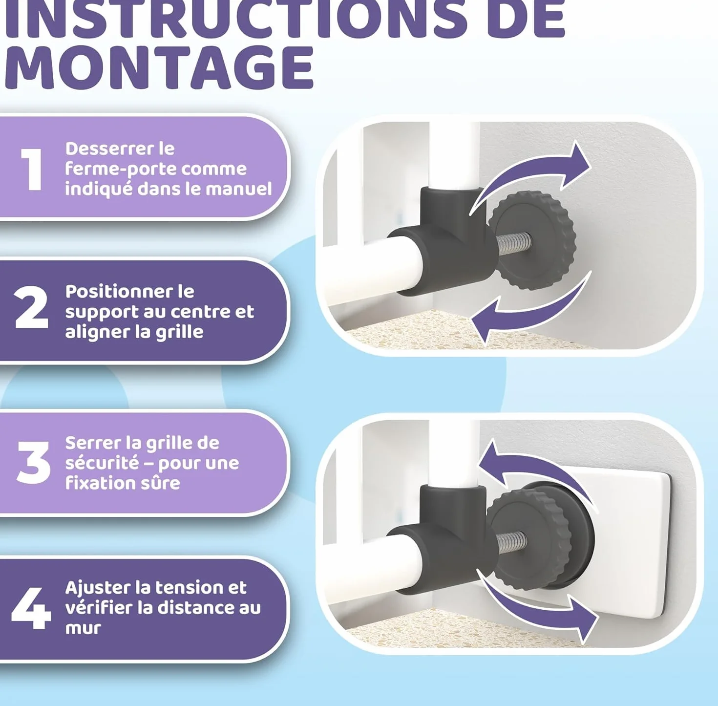 Patins de Protection Murale sans Perçage – Grille et Barrière de Sécurité pour Escalier & Porte – Fixation à Pression pour Bébé & Enfants