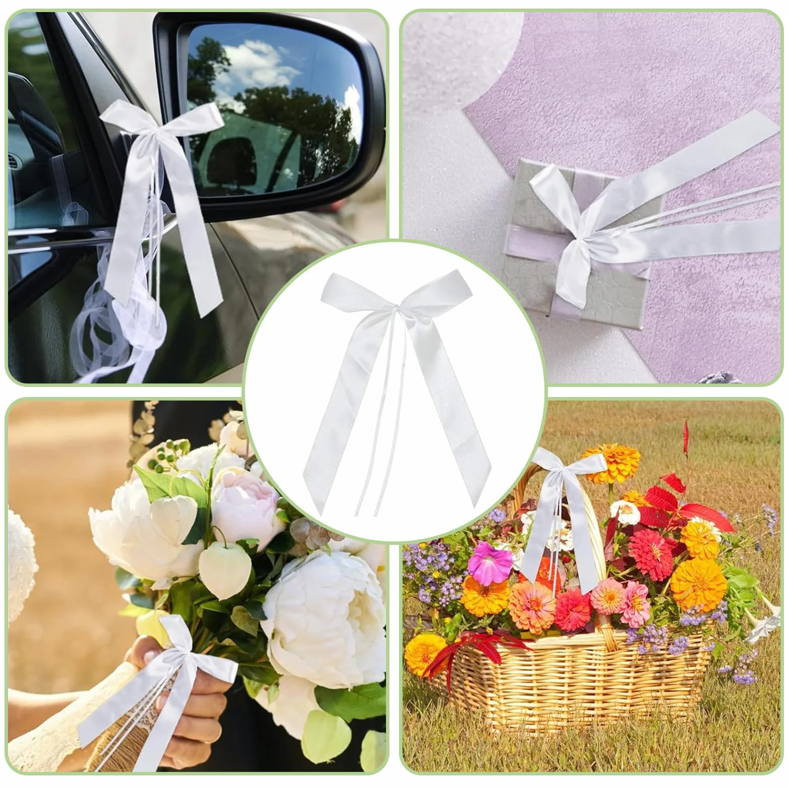 Noeud Voiture Mariage Ruban Satin Blanc 50 Pièces Décoration Voiture Mariage Noël Fête
