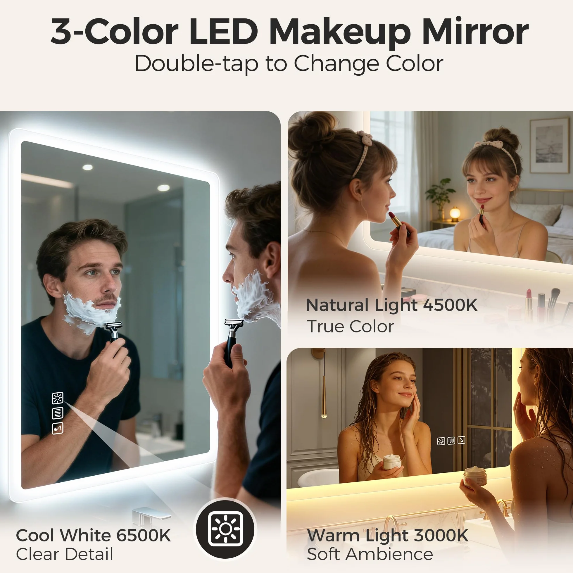 STARLEAD Grand Miroir LED Salle de Bain 120x70cm Bluetooth Dimmable 3 Couleurs IP44 Verre Trempé