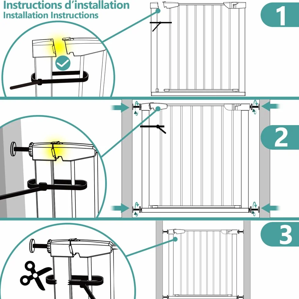 Barrière de Sécurité Extensible 88-96cm Métal Blanc 74cm Fermeture Auto Magnétique sans Perçage