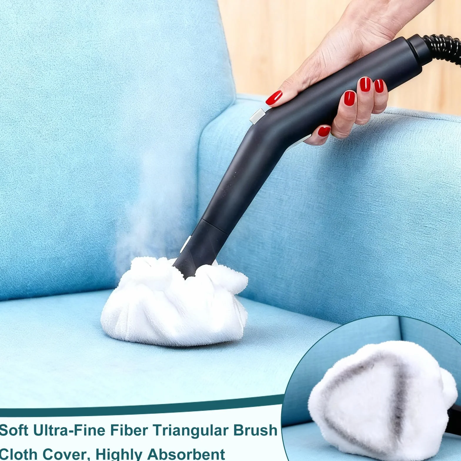 Lot de 6 accessoires pour nettoyeur vapeur Dupray - Brosses rondes cuivre noir - Housse tissu brosse triangulaire - Chiffons microfibre