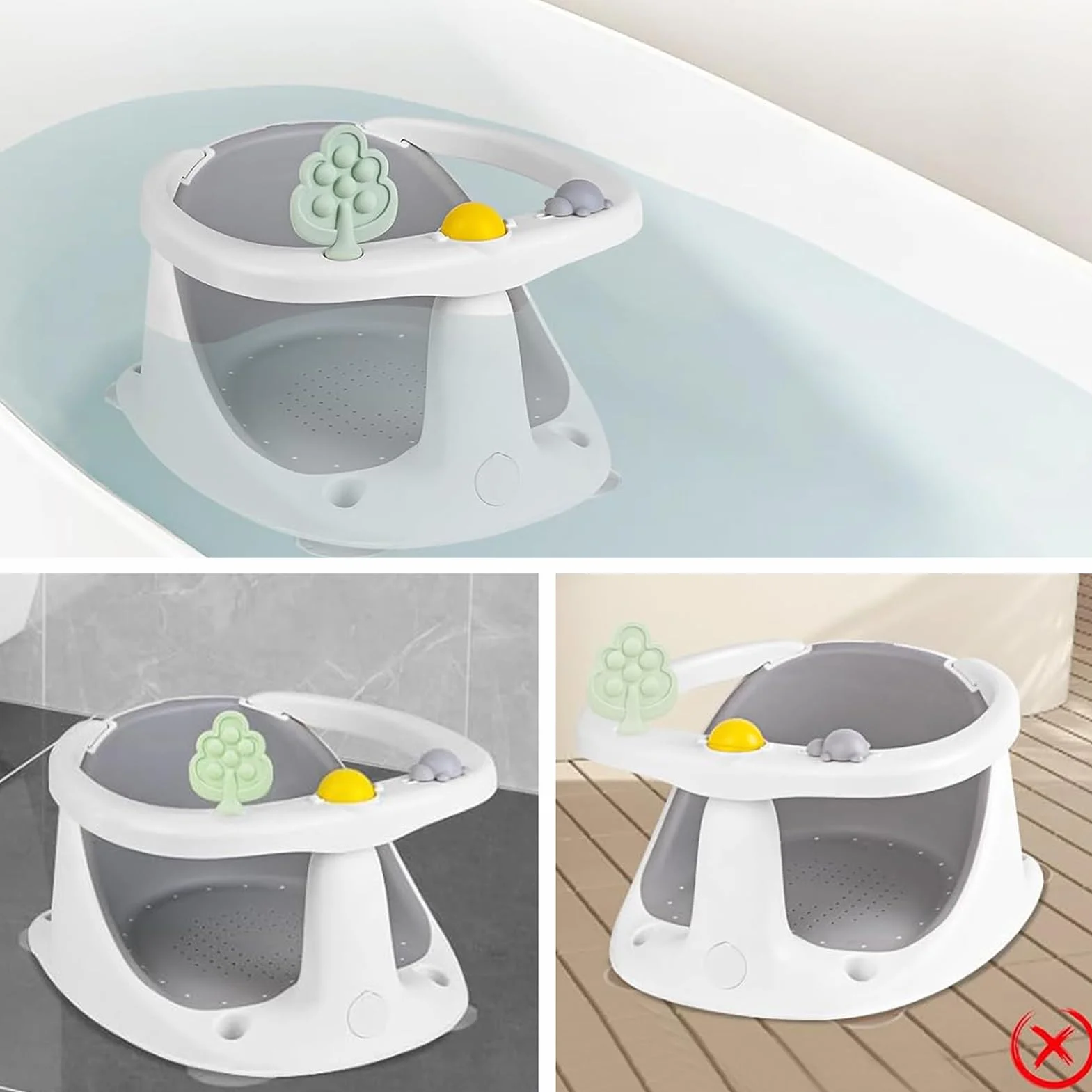Bebamour Siège de bain bébé 6 mois+ Antidérapante Baignoire avec Jouets Pot à eau
