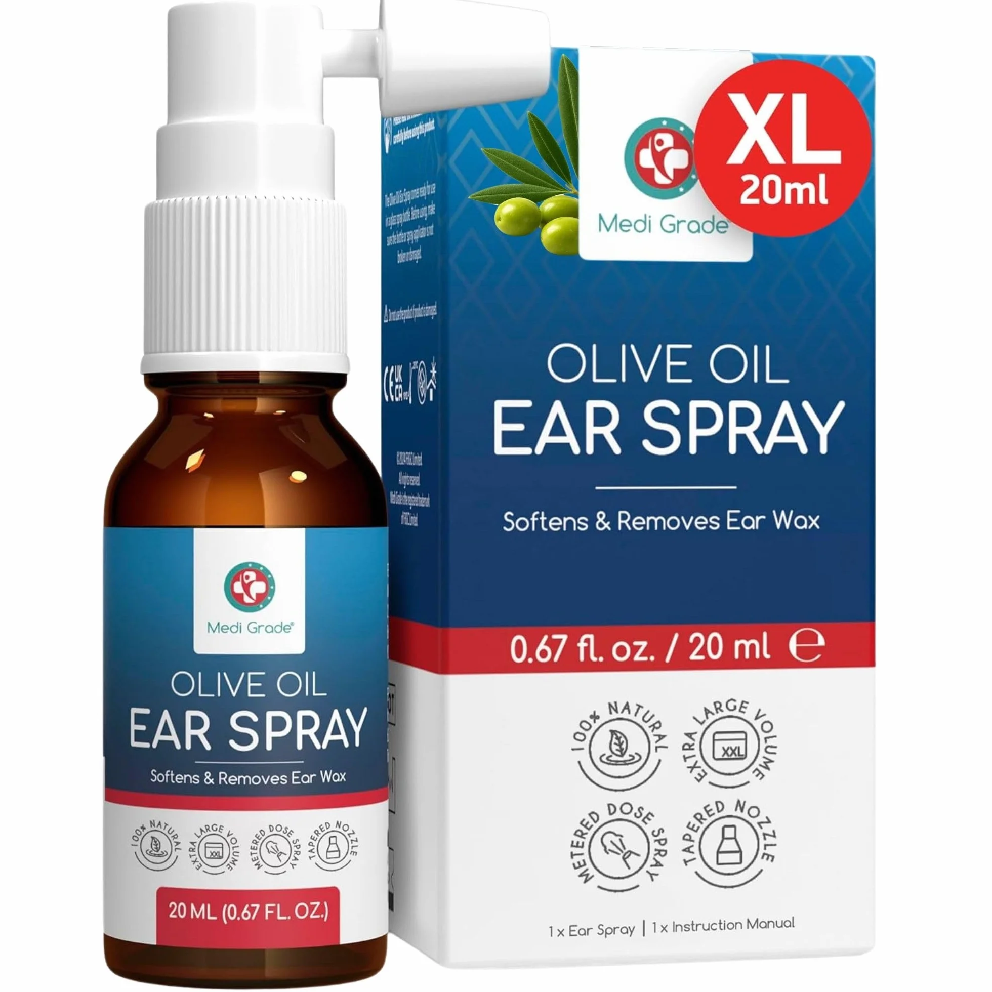 Medi Grade Spray d'Huile d'Olive pour Oreilles Bouchées 20ml – Nettoyant Auriculaire 100% Naturel