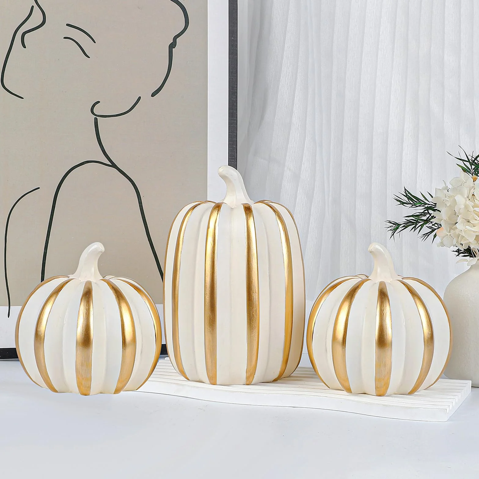 Fangoo 3Pièces Citrouilles Décoratives Résine Blanches pour DéCoration De Table d'automne Halloween RéColte Thanksgiving