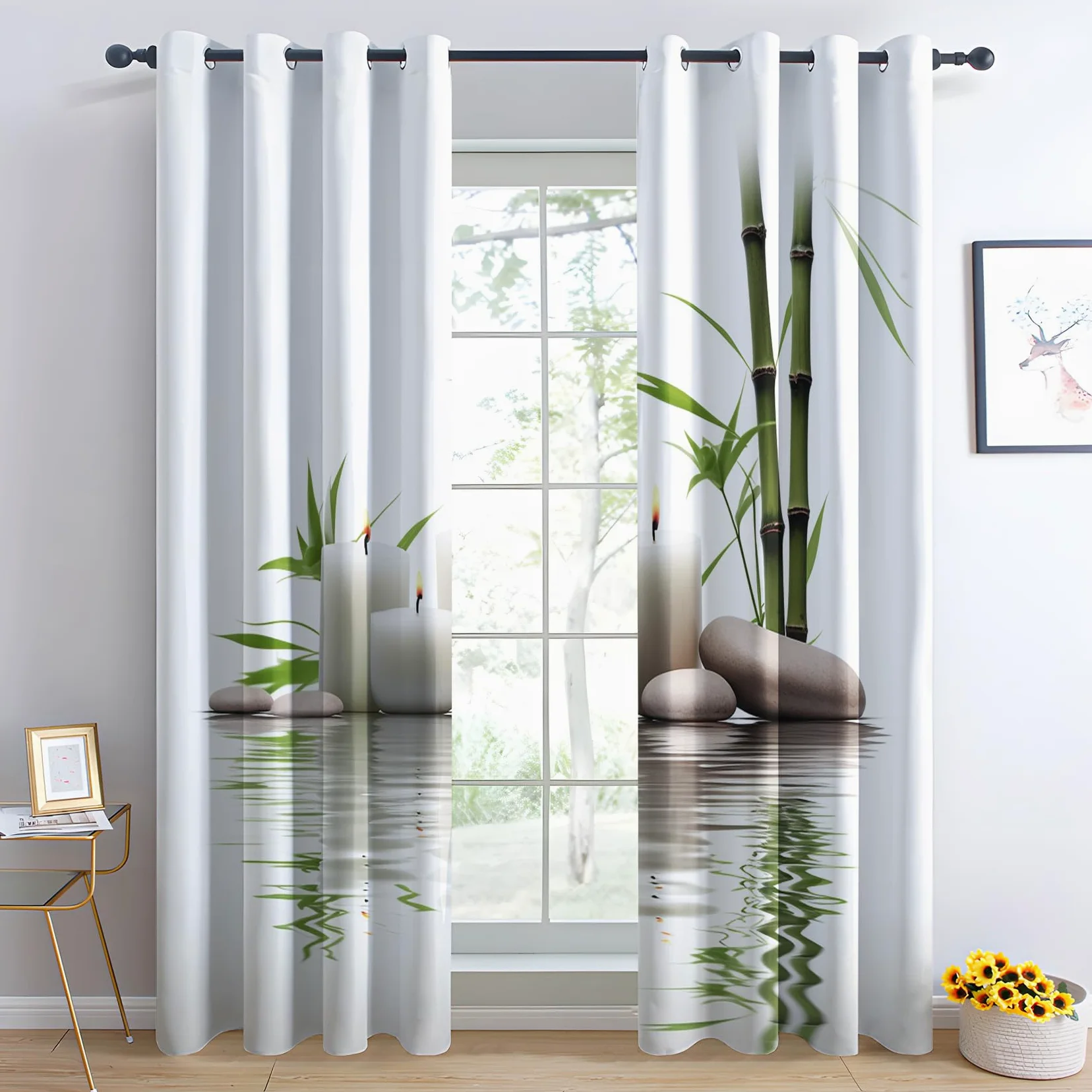 Rideau Zen - Rideau Occultant Thermiques Jardin Zen Spa Méditation Japonaise, Lot de 2 Rideaux à Oeillets pour Decoration Chambre Salon, Draperies Intérieurs Fenetre, 140x240 cm (LxH)