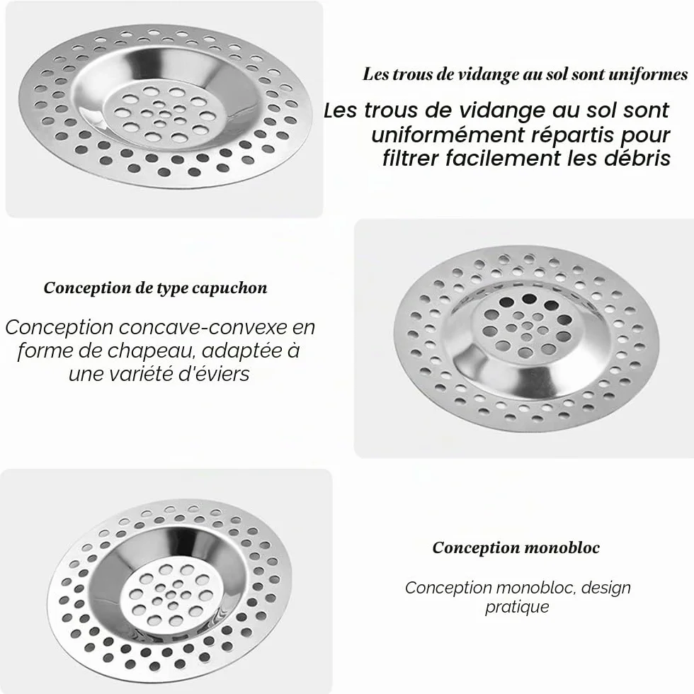 Filtre évier cuisine acier inoxydable anti-obstruction 2 pièces