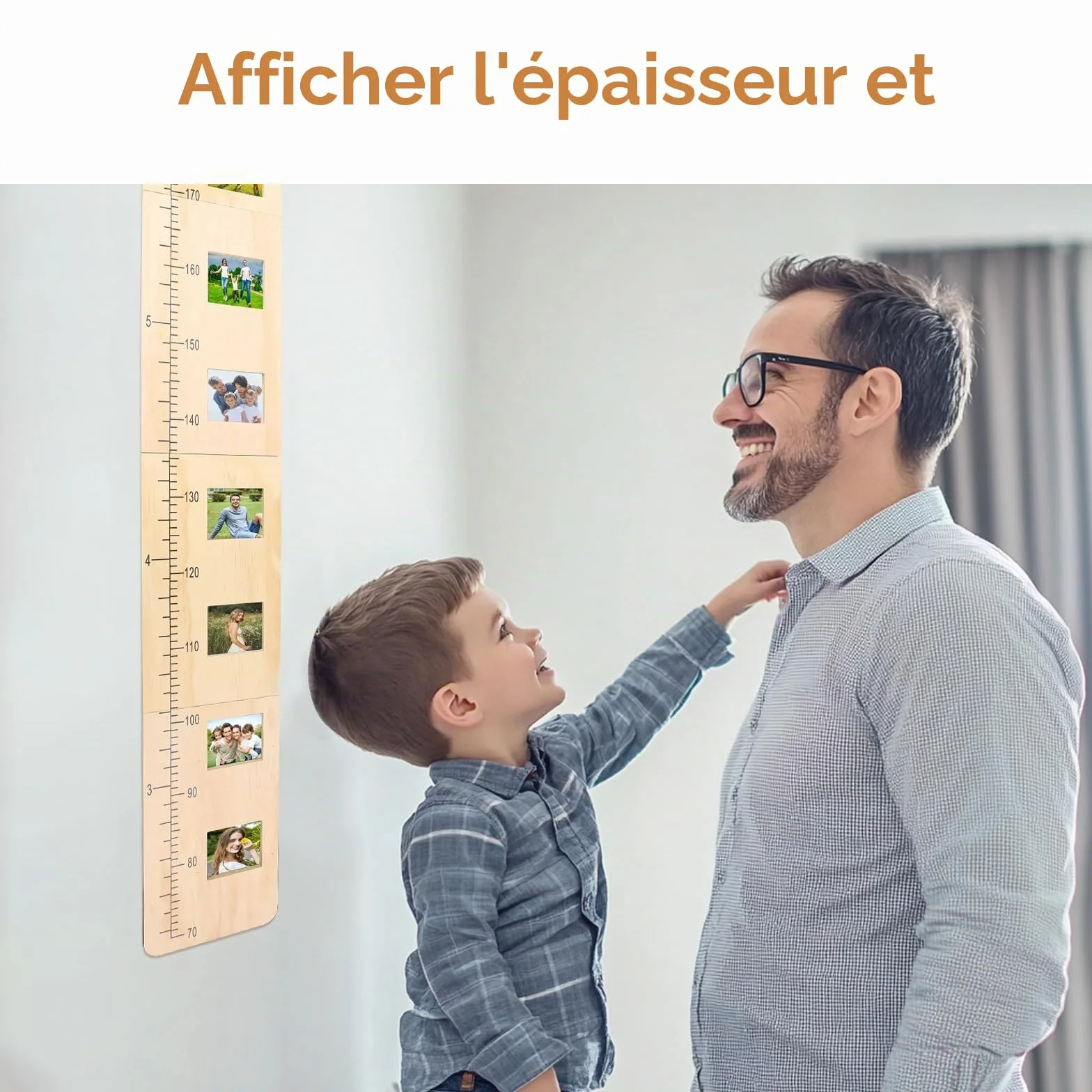 Toise Enfant Bois Massif Personnalisée 70-190 cm avec Cadre Photo Cadeau