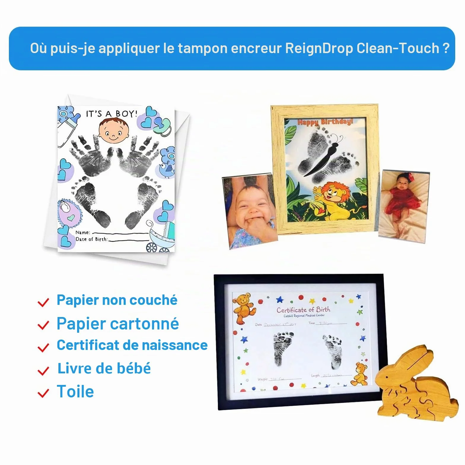 Kit Empreinte Bébé Pieds et Mains, Encre Sûre Inoffensive, Cadeau Souvenir Nouveau-né