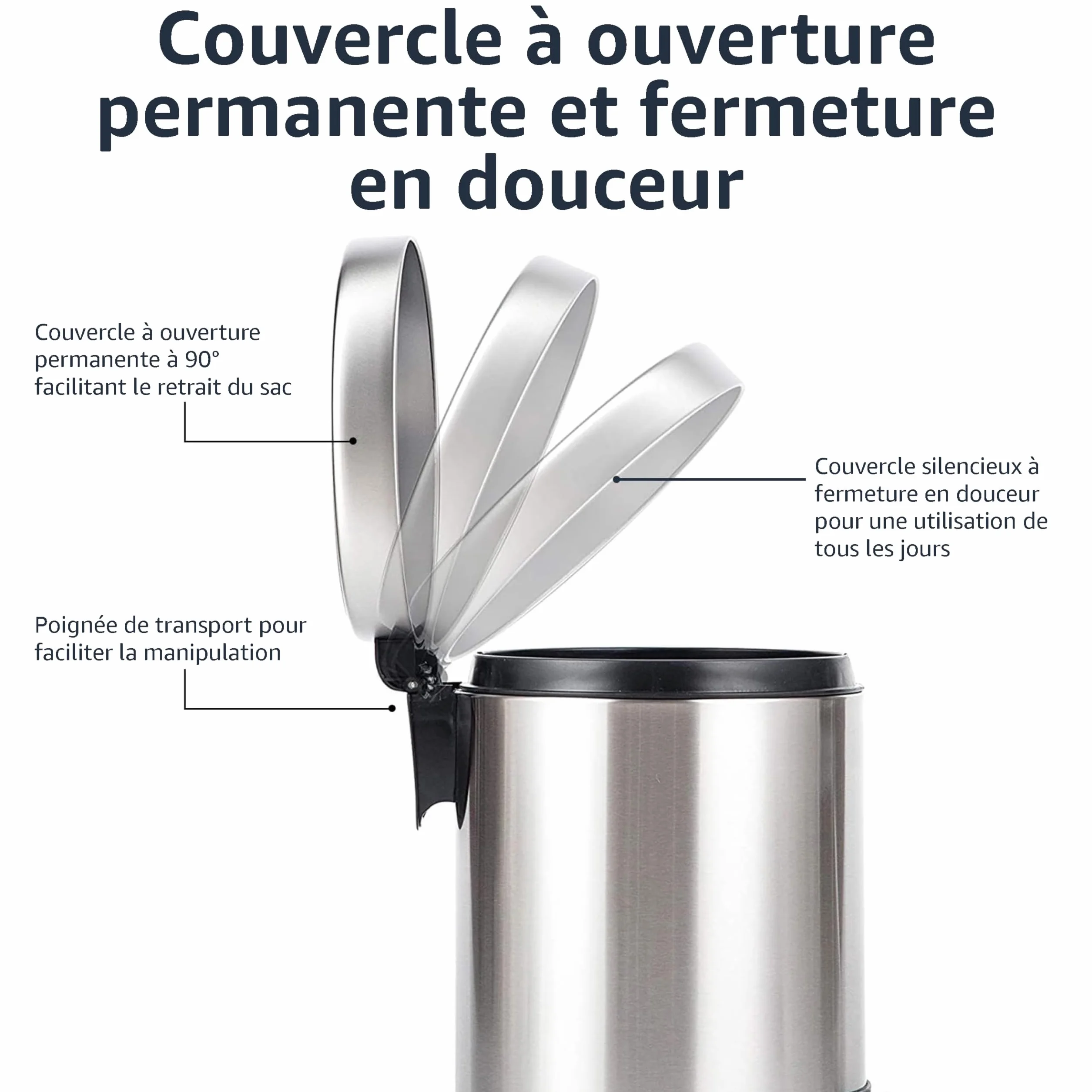 Amazon Basics Petite poubelle ronde cylindrique acier inoxydable brossé 5 L
