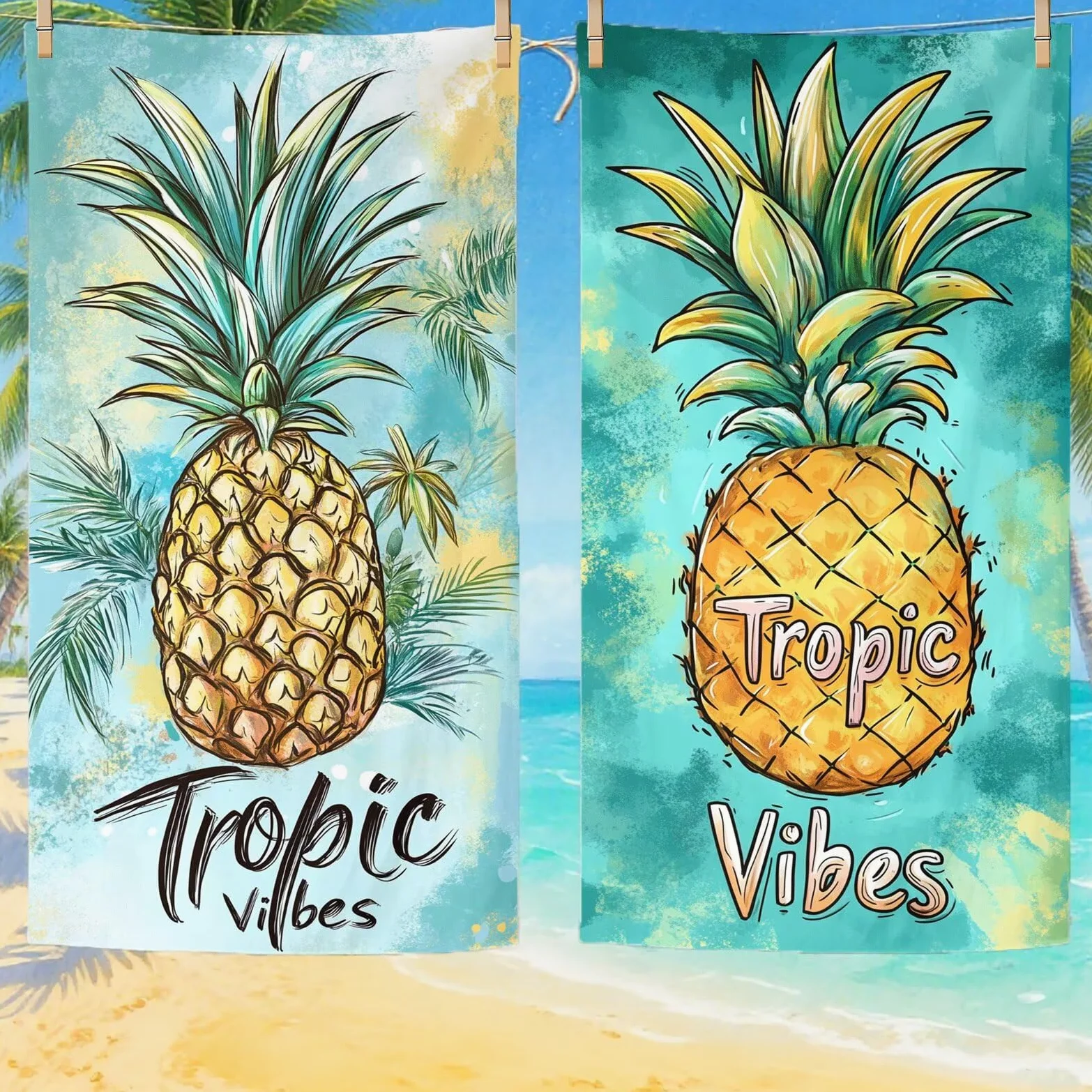 Serviette de Plage Microfibre Serviette Plage 100x220 2 Pack Séchage Rapide, Anti-Sable, Absorbante Fonction Drap de Plage XXL pour Bain, Sport, Voyages, Sauna, Piscine, Yoga, avec Sac Fruit Q-744