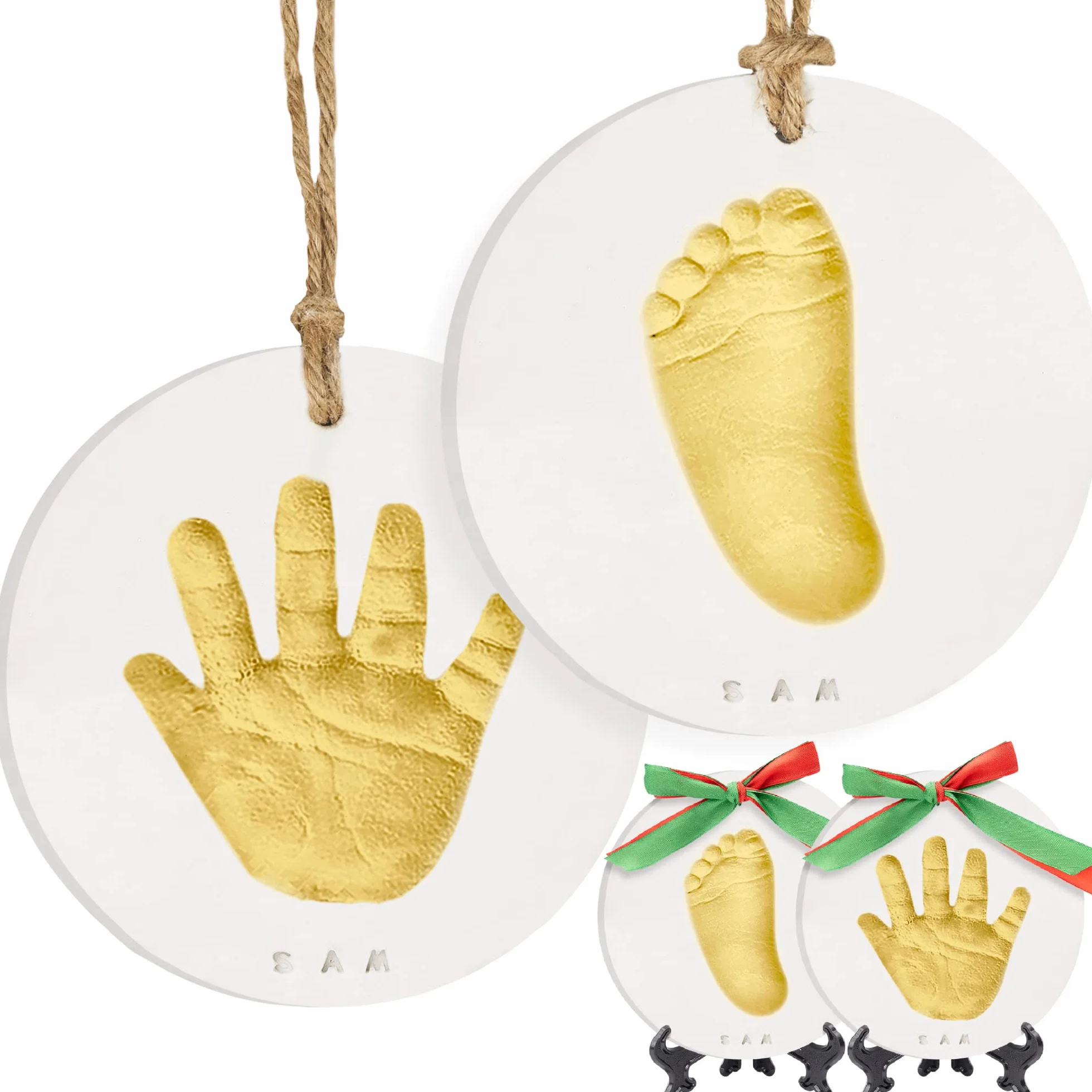 Kit souvenir ornement main bébé personnalisé nouveau-né chevalet art bébé cadeau baby shower (Gold Paint)