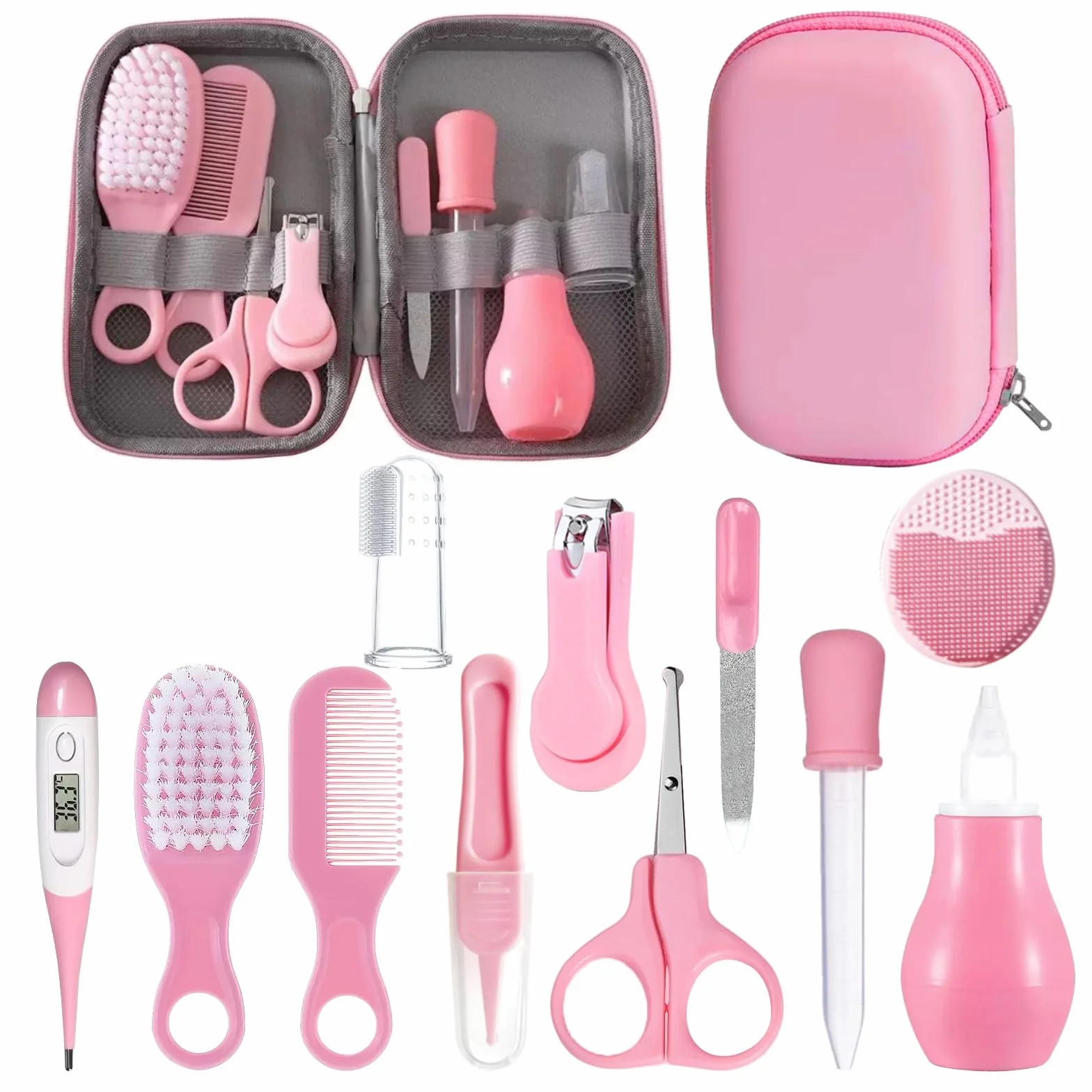 Trousse de Soin Bébé Naissance 12 Pièces, Ensemble Sécurité Sans BPA pour Bébé Rose