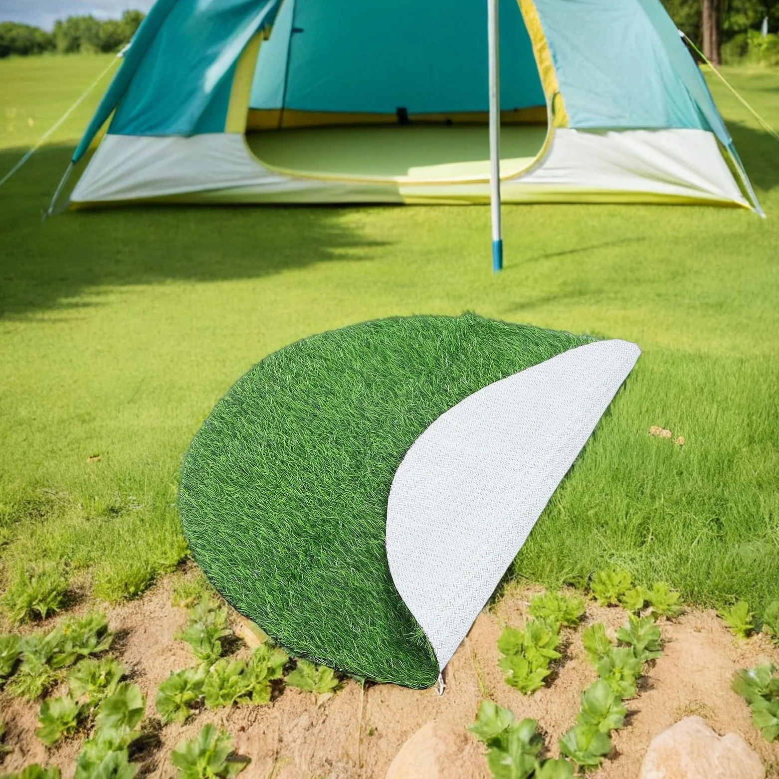 Kisangel Gazon Artificiel Rond 90 CM Diamètre 25 MM Épaisseur Tapis de Propreté pour Chien Utilisation Extérieure et Intérieure