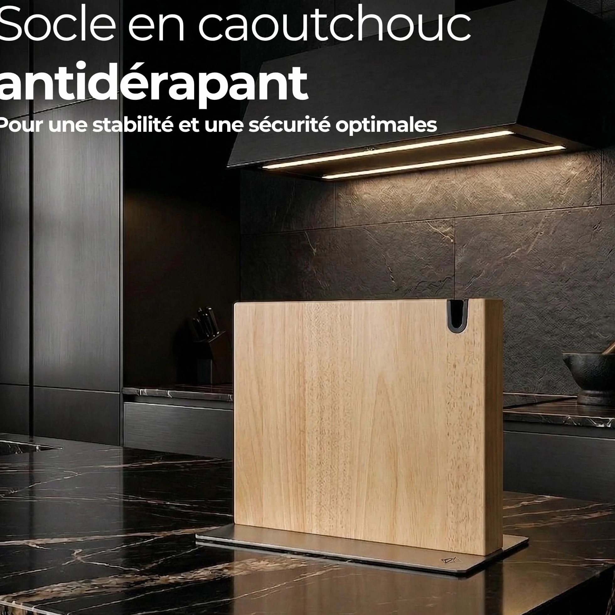 Porte Couteaux Magnétique Cuisine XL avec Aiguiseur Support Magnétique Couteaux Bois Massif Bloc Rangement (Chêne)