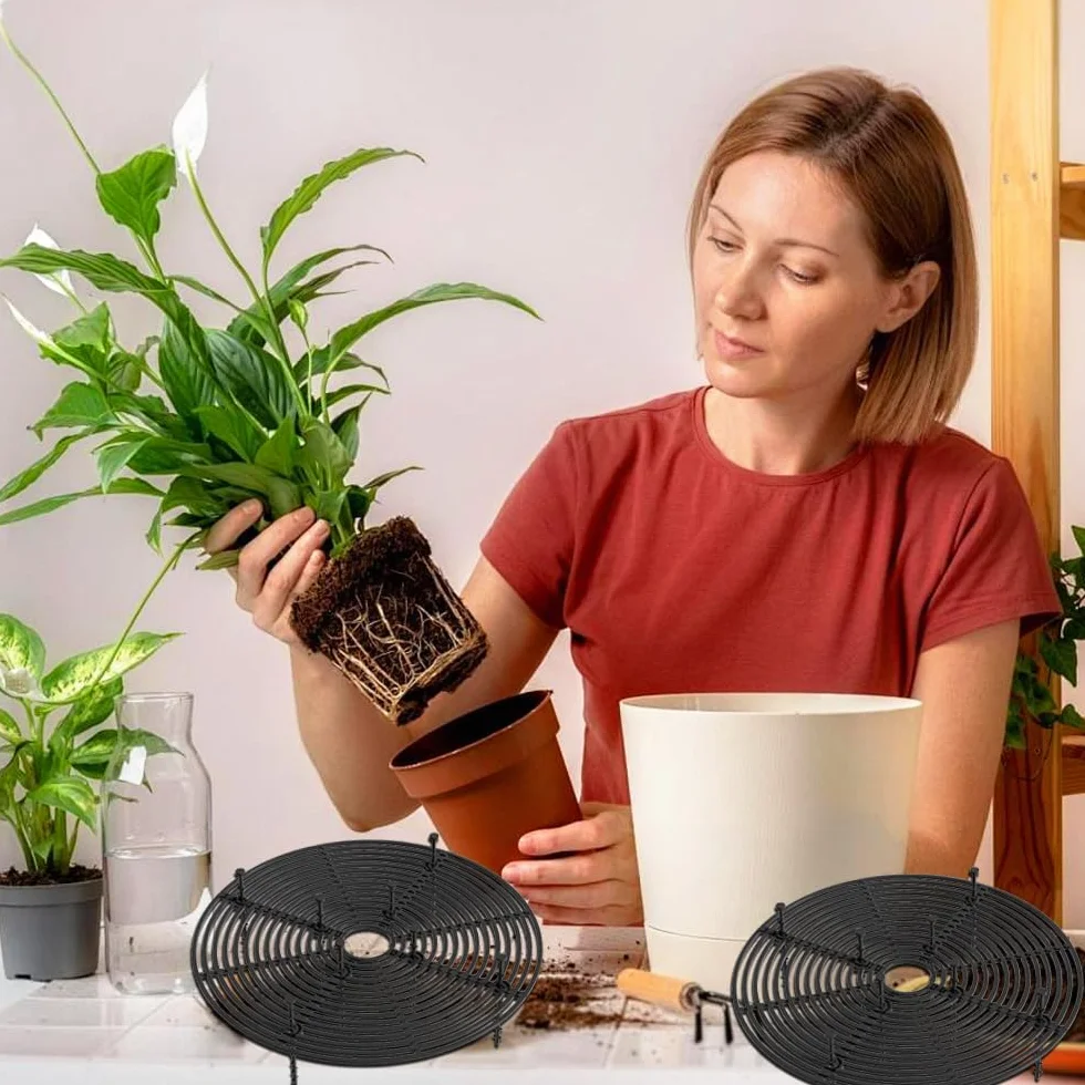 Grille Protection Plante 30 cm Ronde Noir Protege Pot de Fleur Chat