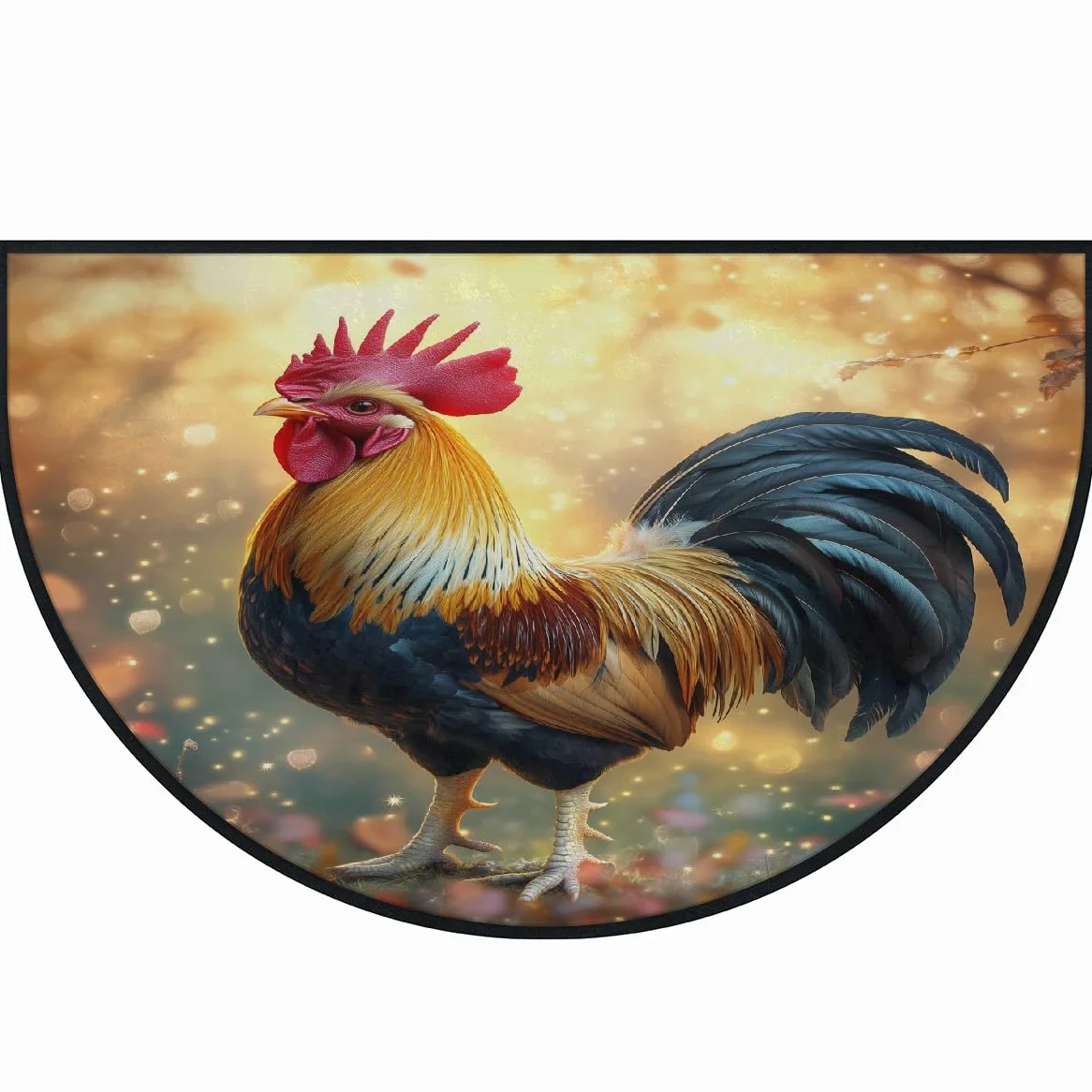 Mexpekil Paillasson demi-rond en demi-lune avec signes du zodiaque coq pour intérieur et extérieur - Lavable - Absorbant la saleté - 100 x 160 cm