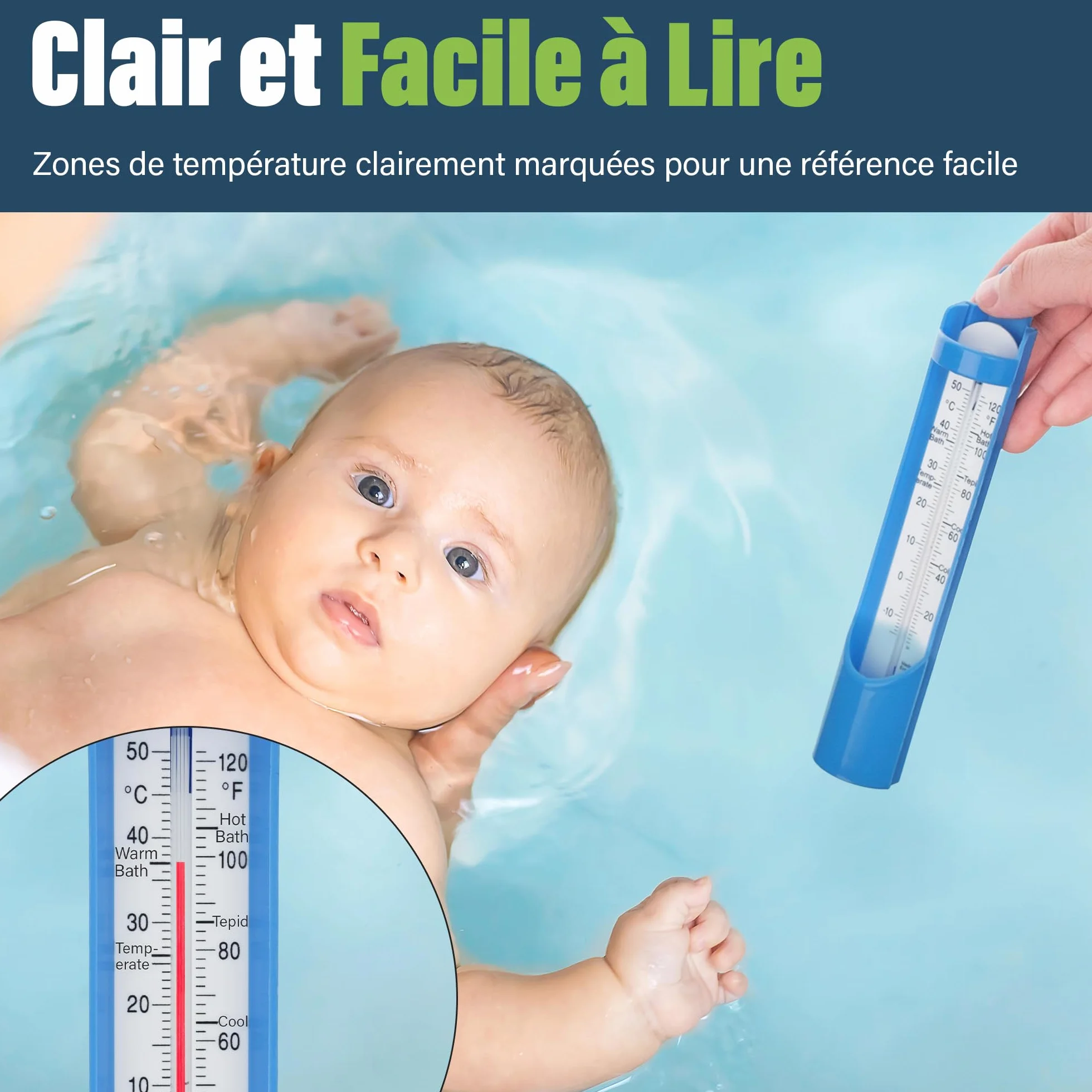 Thermomètre de bain 230 mm vérifier température eau bébé