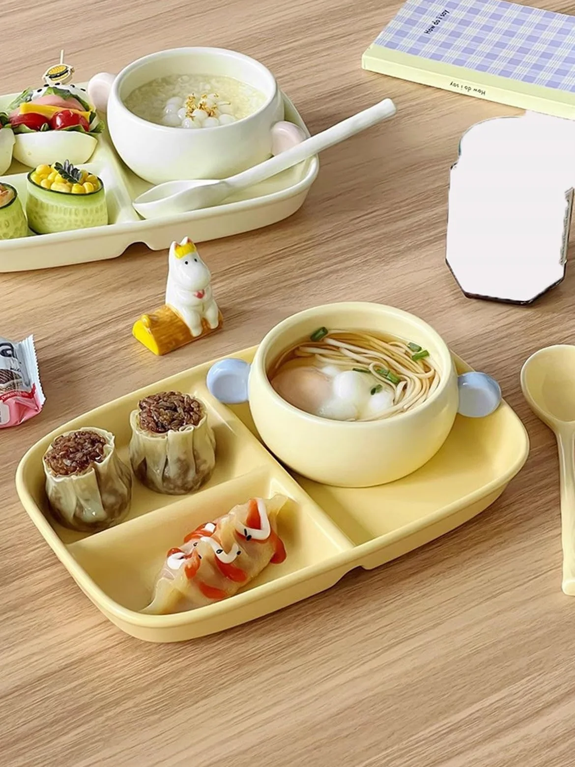 Assiette divisée + Bol à soupe + Cuillère | Assiette à dîner en céramique à 3 compartiments, assiettes de contrôle des portions for plats de dîner for adultes, lavable au lave-vaisselle ( Color : Whit