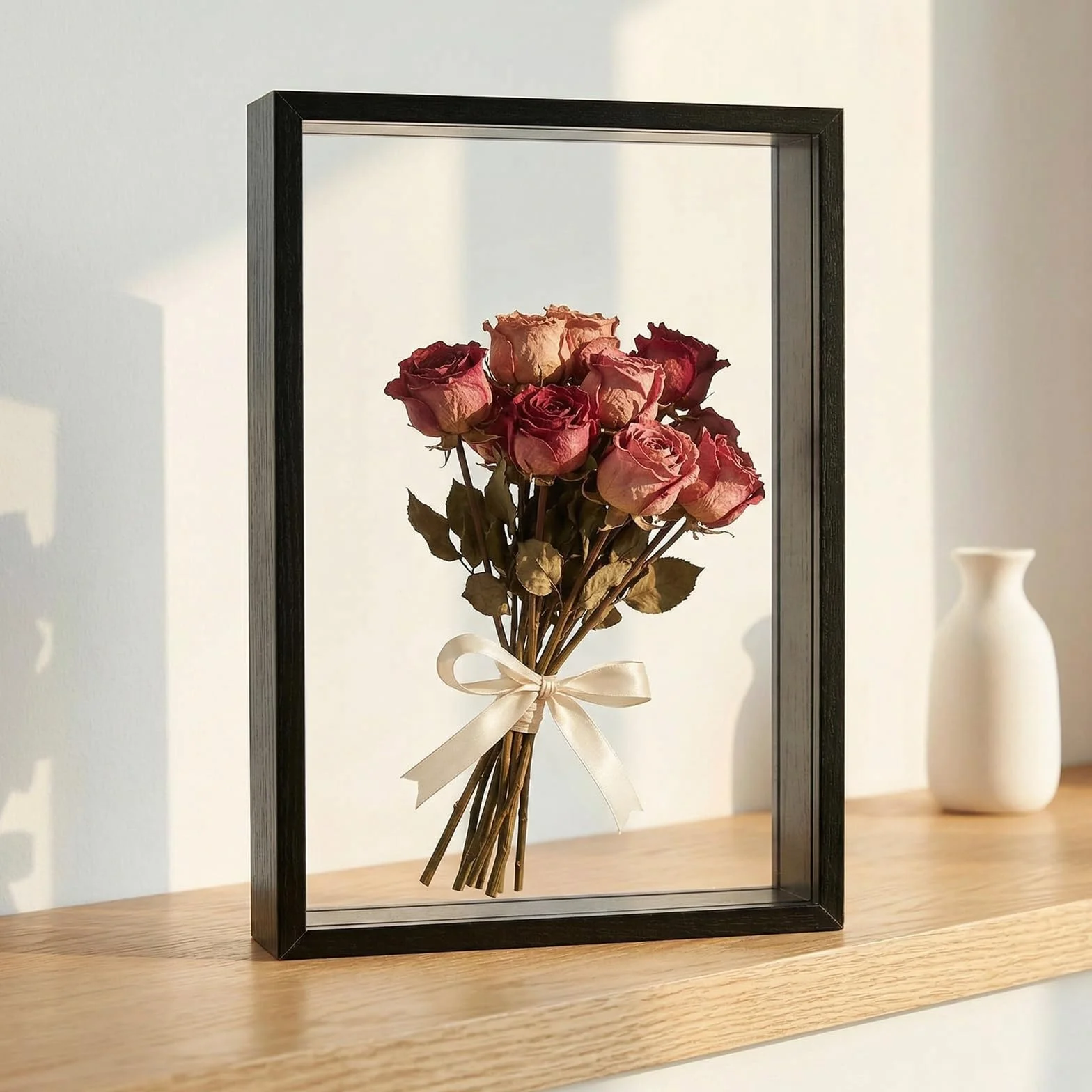 Cadre Photo 3D A4 5cm Bois pour Objet, Boîte d'Ombre Profonde 21x29.7cm Noir