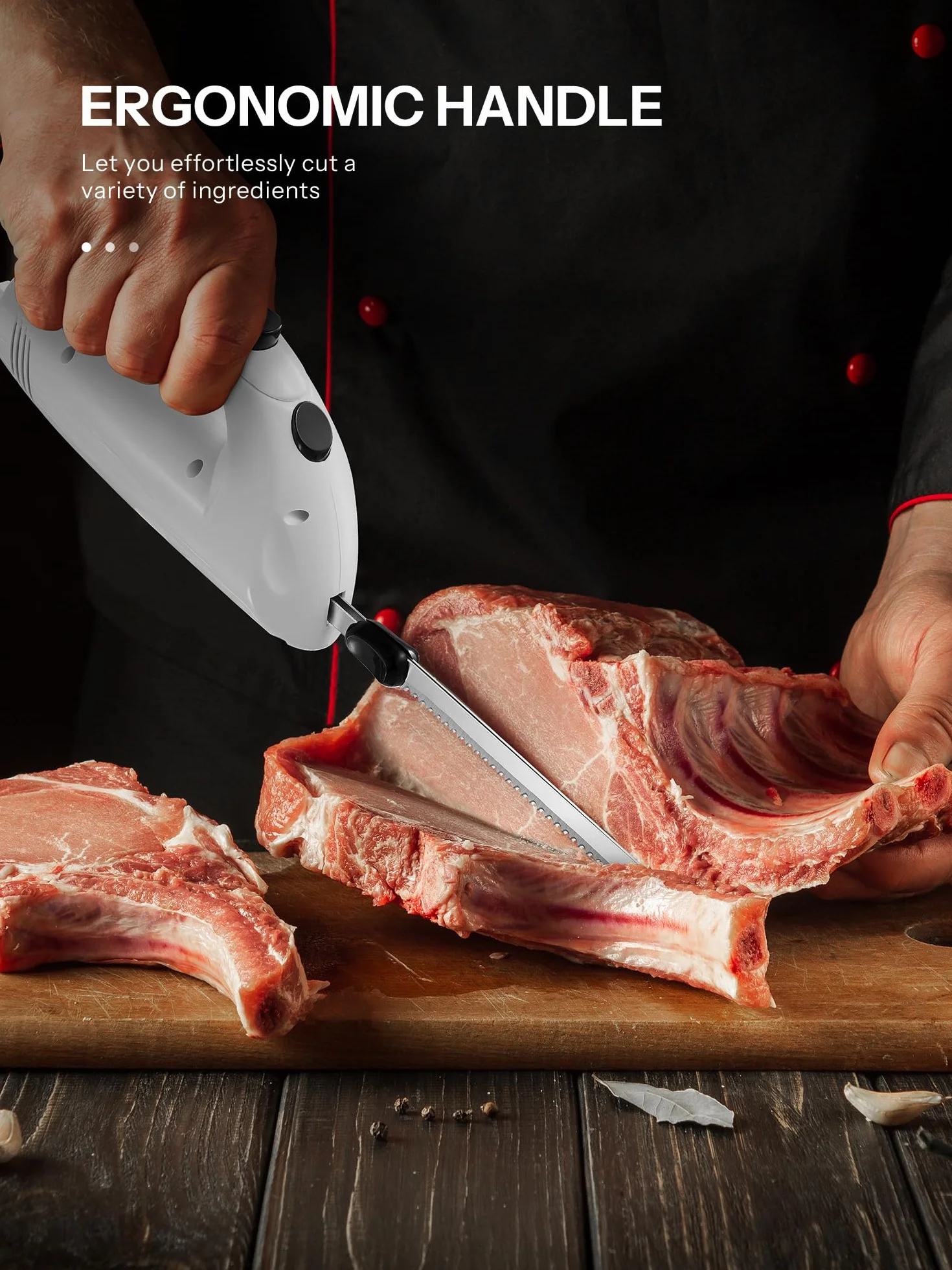 Reemix Couteau électrique à viande 2 lames, 1 fourchette, bleu