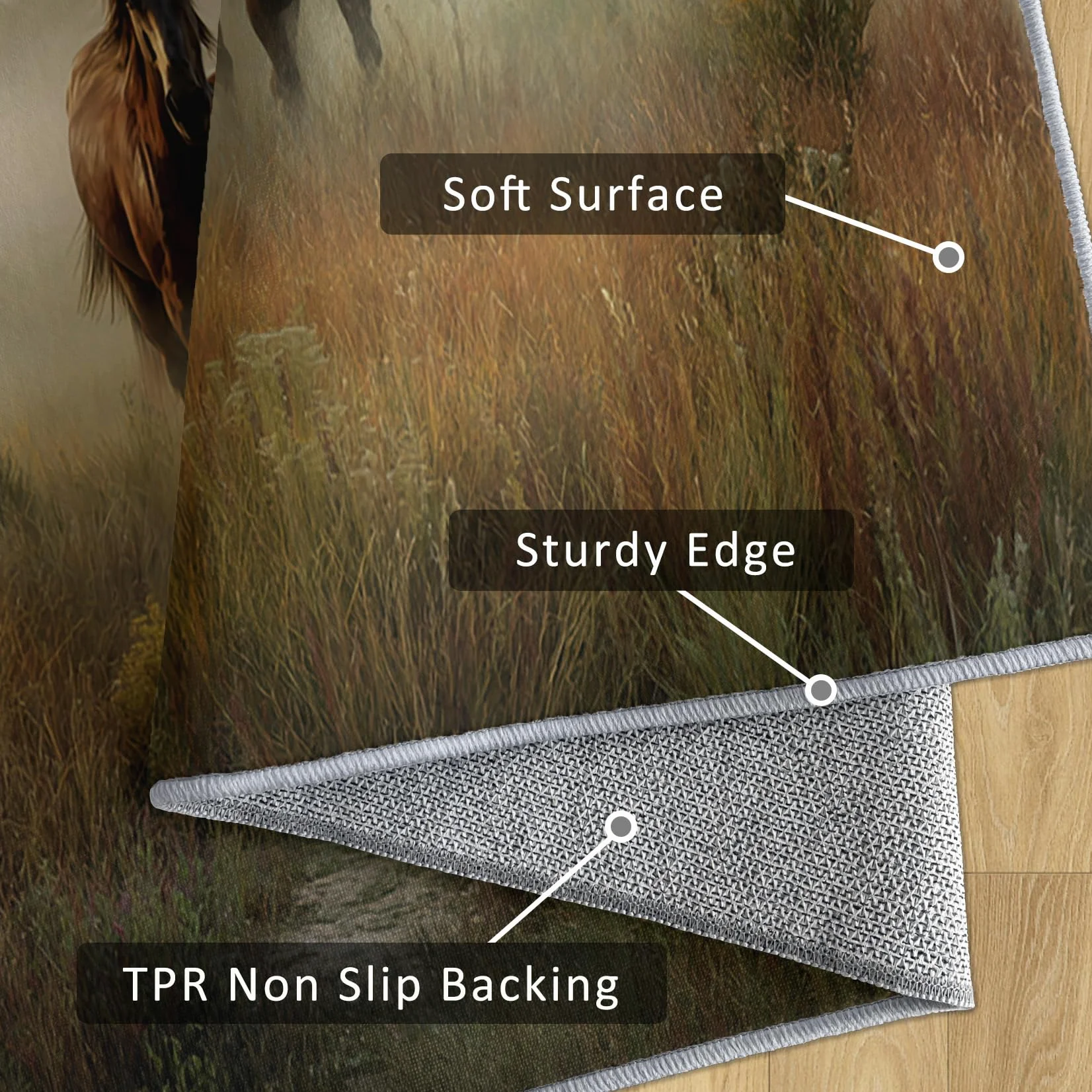 Générique Tapis Cheval, Tapis Salon Motif Chevaux au Galop 140x200 cm, Pile Courte, Antidérapant, pour Carpette Chambre, Descente de Lit, Lavable Interieur, Decoration Maison A(459)