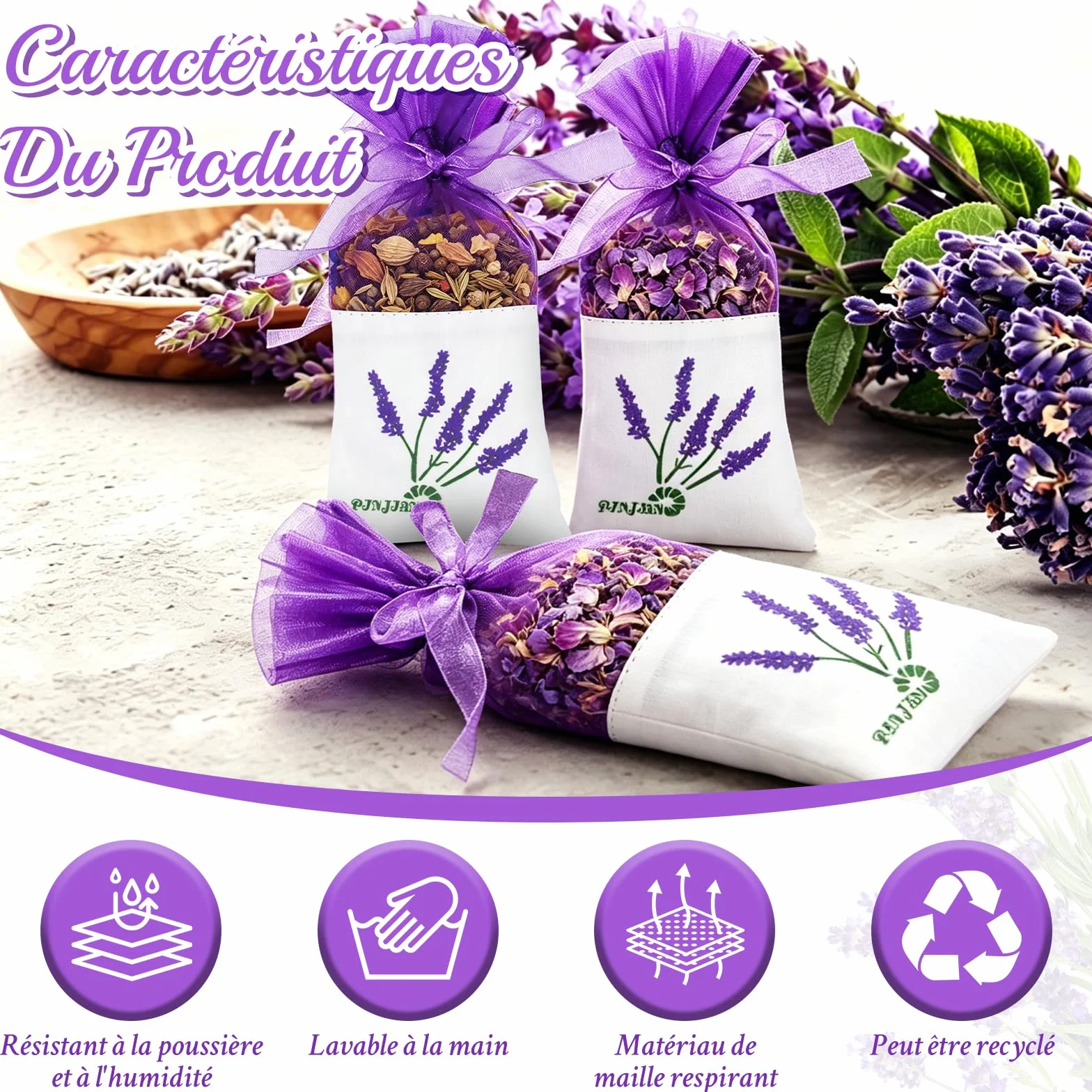 Sachet de Lavande en Coton et Gaze avec Rubans 30 Pièces Sacs Vides Violet Foncé et Violet Clair pour Herbes Épices Fleurs Séchées