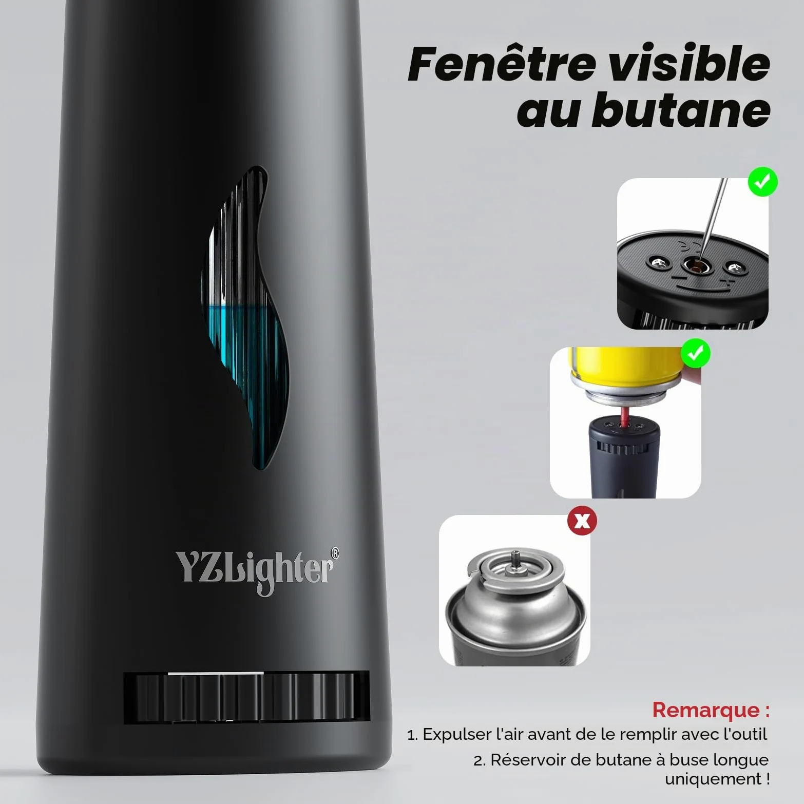 2Pcs Briquet Allume-Feu Rechargeable, Gaz/Allumette Long Allume-Bougies Tempête Flamme Chalumeau BBQ, Cheminée, Bois, Camping (Gaz Non Inclus) Noir et Orange