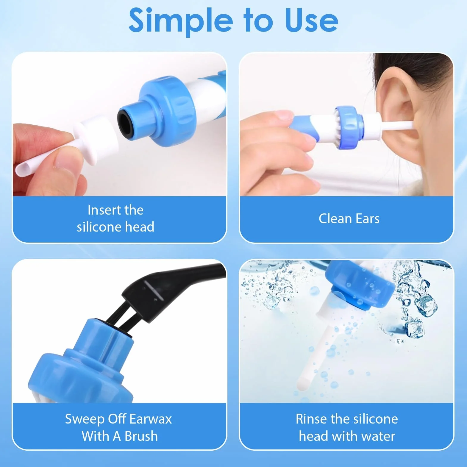 Yuio Aspirateur Oreille Cerumen, Nettoyant Oreille Avec 2 Têtes de Rechange Lavables et Batterie