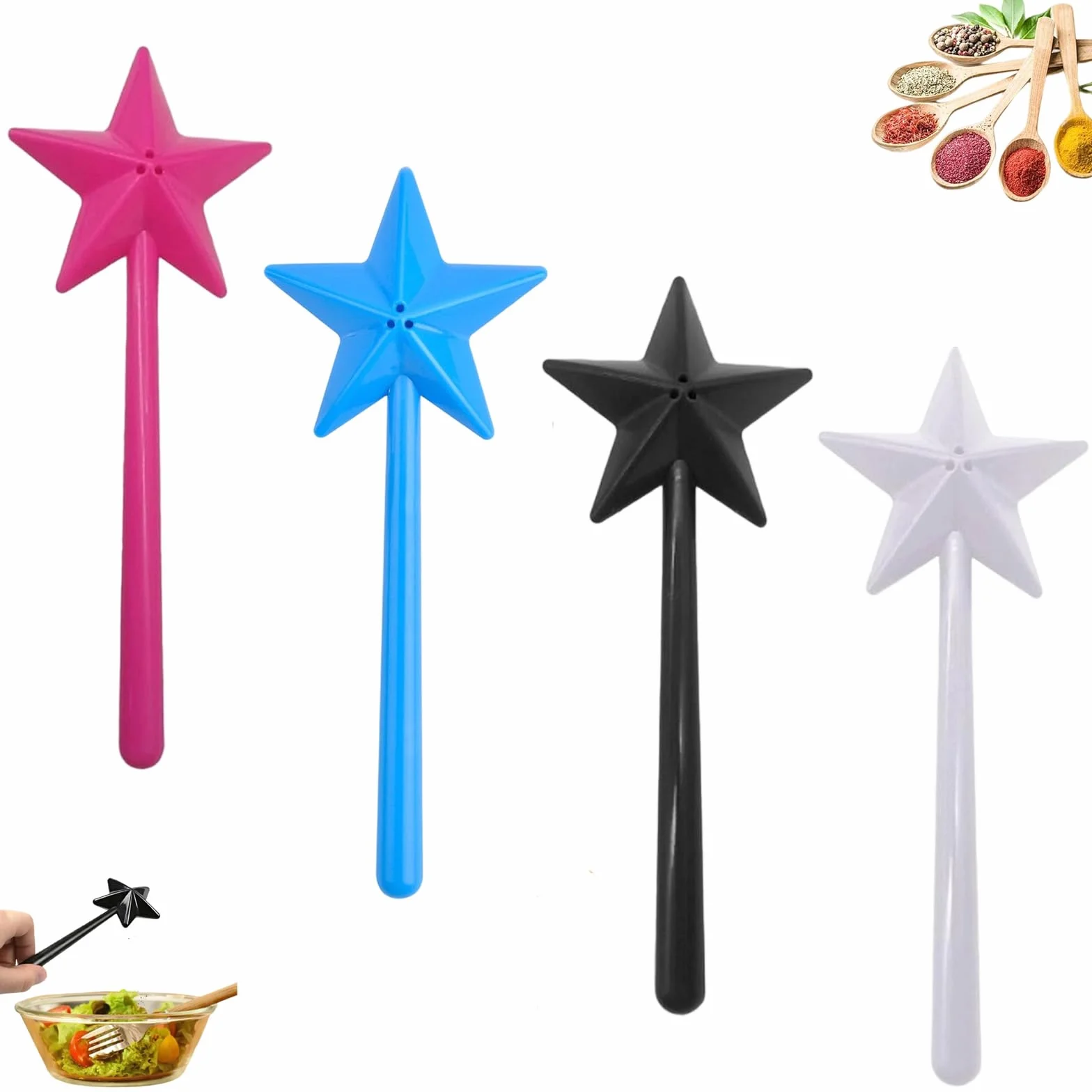Salière Baguette Magique Distributeur Sel Et Poivre en Forme D'étoile Bouteille à Épices avec Trous 4 Pièces