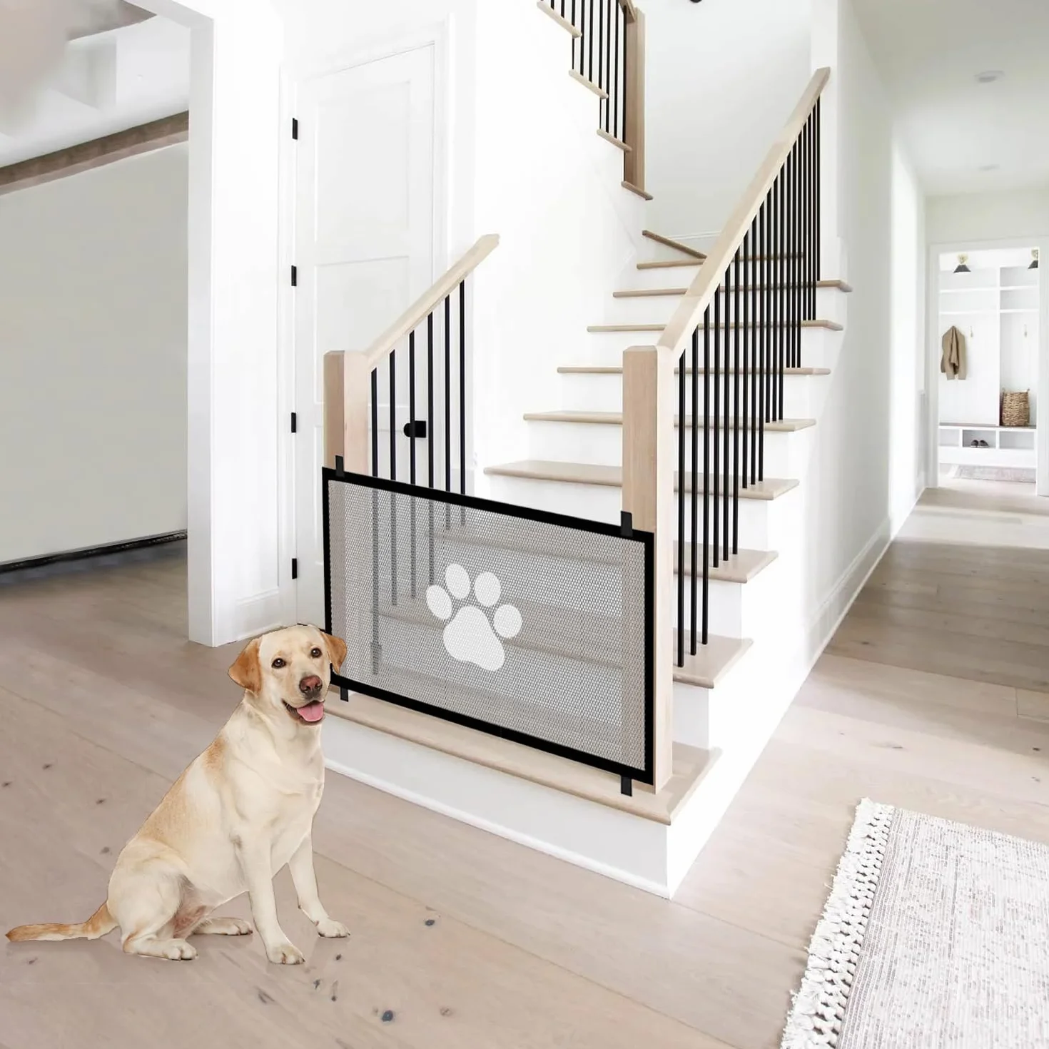 Barrière Escalier Chien, Barrière de Sécurité Portable pour Enfant et Animaux, sans Percage 110x72 cm Noir