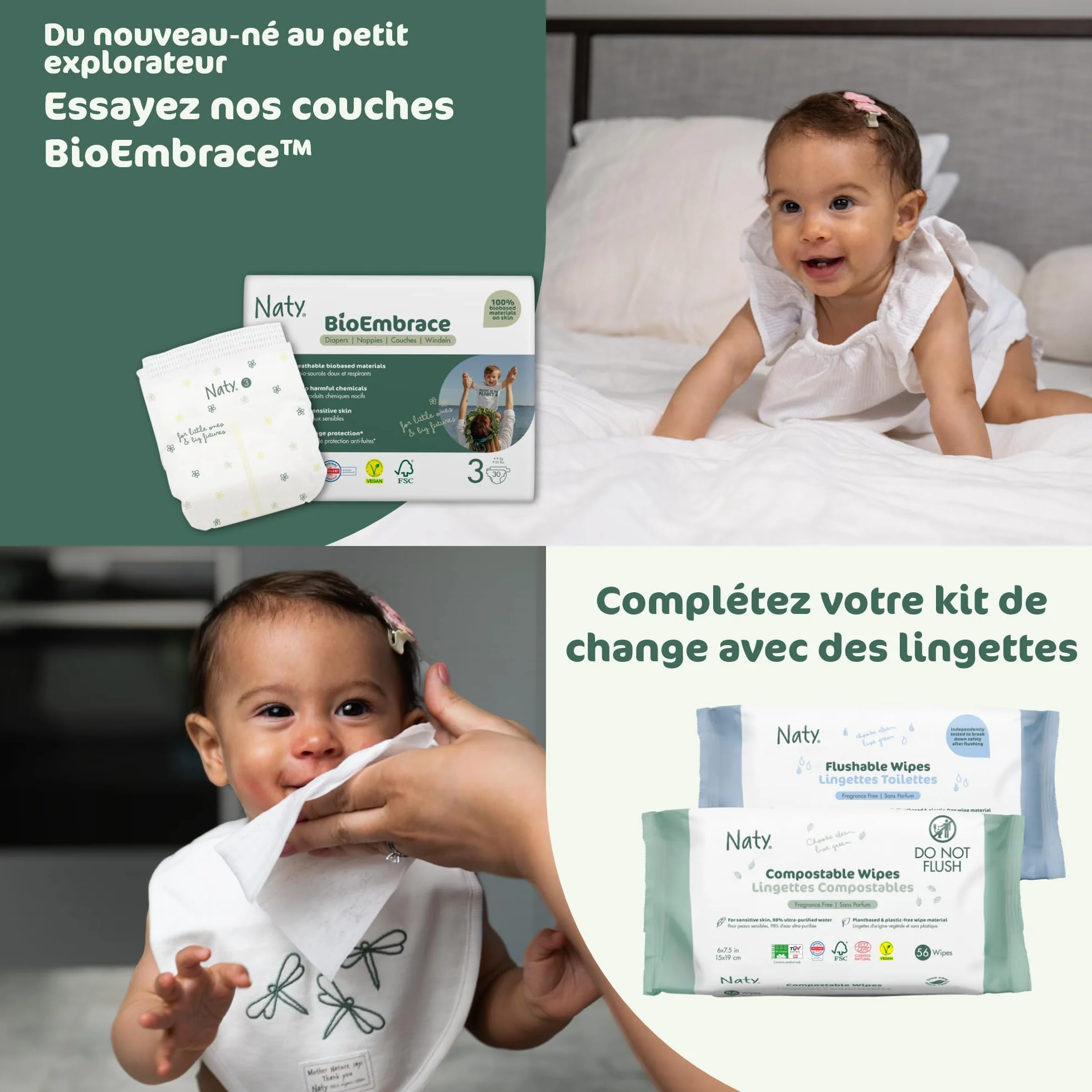 Naty FreeMovers Couches-Culottes Taille 8 (17+ kg) 60 Unités Anti-Fuites 12h Hypoallergéniques Peaux Sensibles