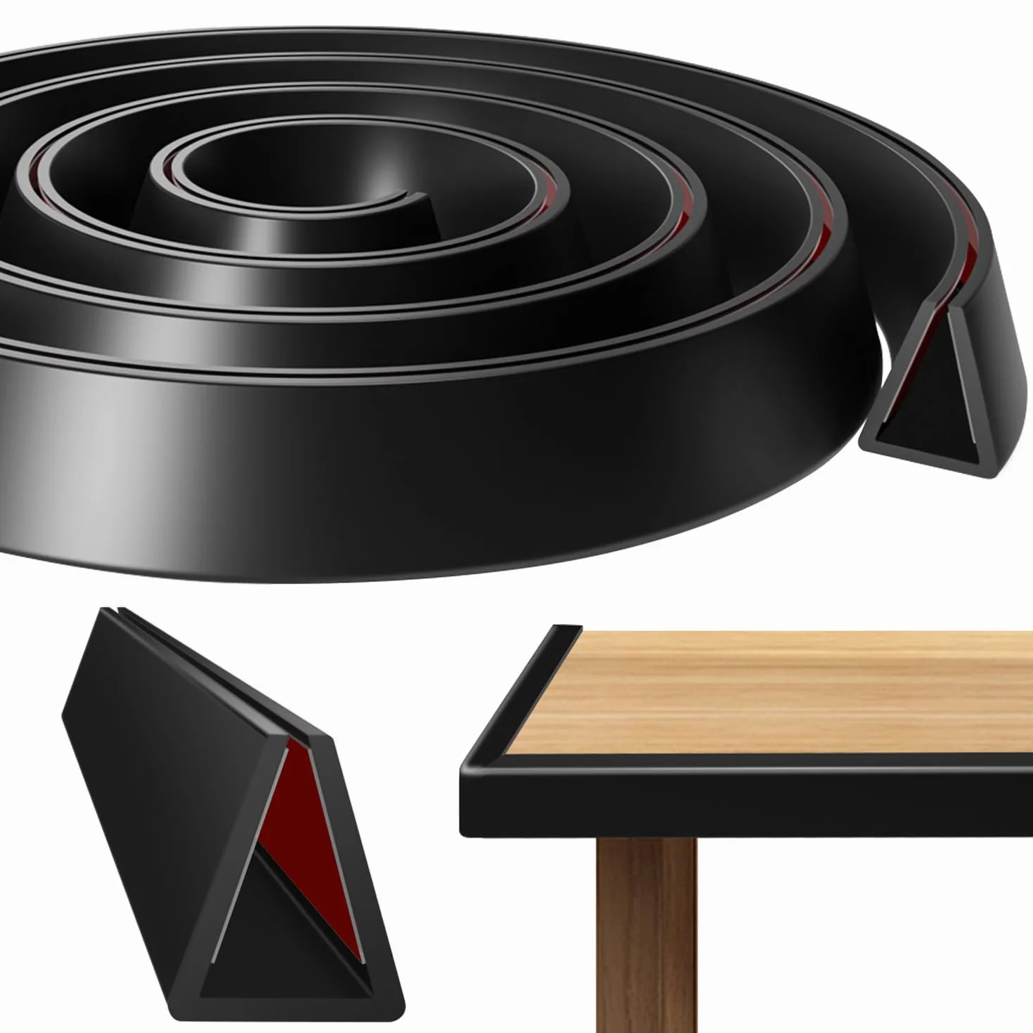 Bande de Chant en U Autocollante Protection Bord Meuble Silicone Noir 16mm 3m