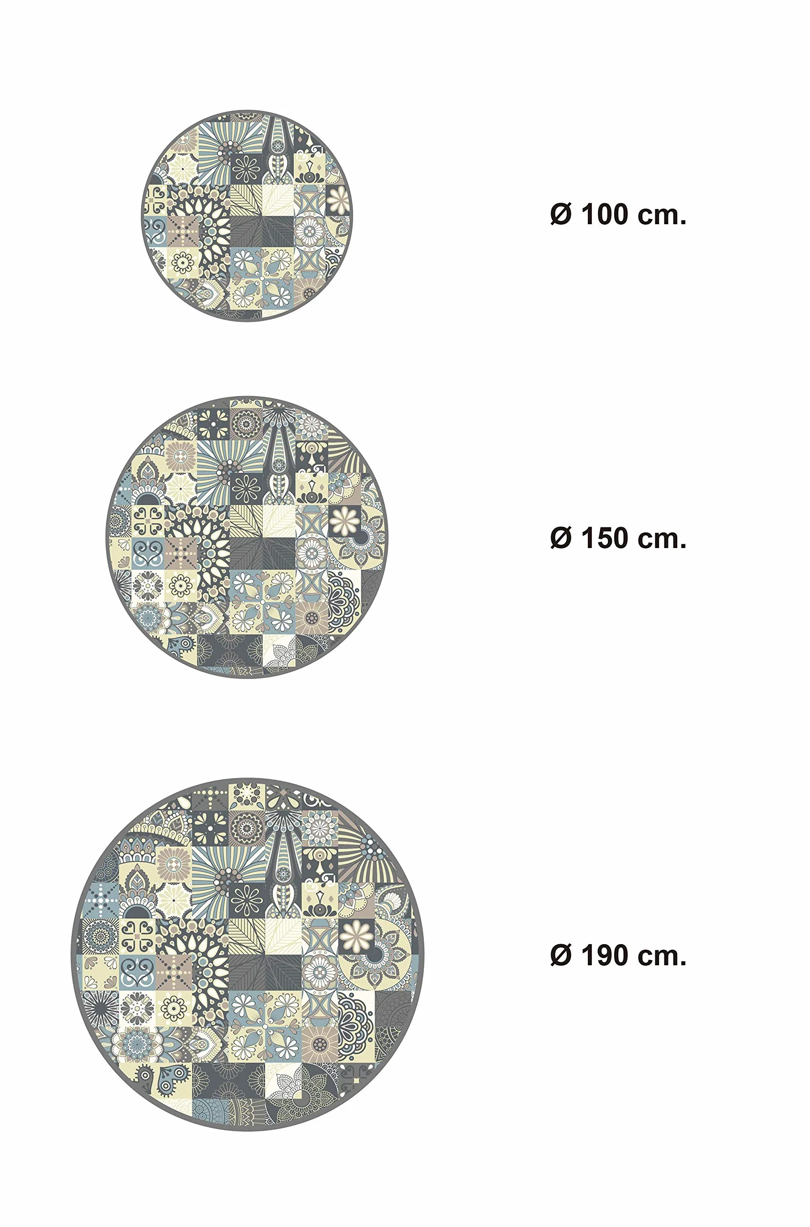 Panorama Tapis Vinyle - Modèle Carreaux Ciments Bleu Rond 100x100 cm - Différentes Tailles - Deco Maison, Cuisine, Chambre et Exterieur