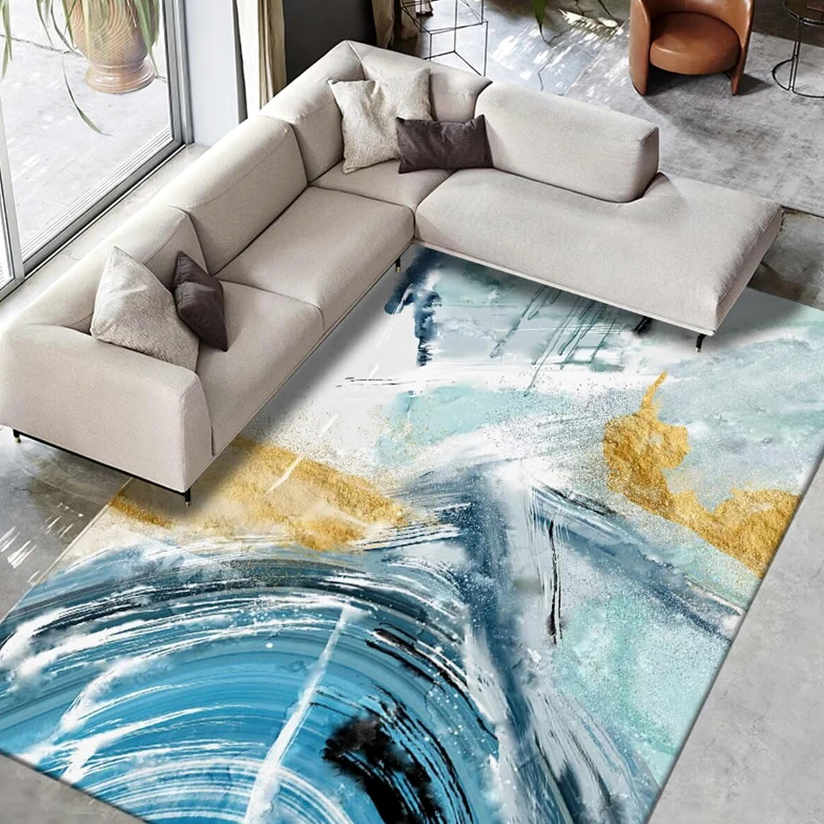 Tapis Priere Enfant Décoration Salon Couleur Jaune et Bleu avec Salon canapé Tapis Chambre Coussin de Chevet antidérapant Bureau Chambre 80X120CM
