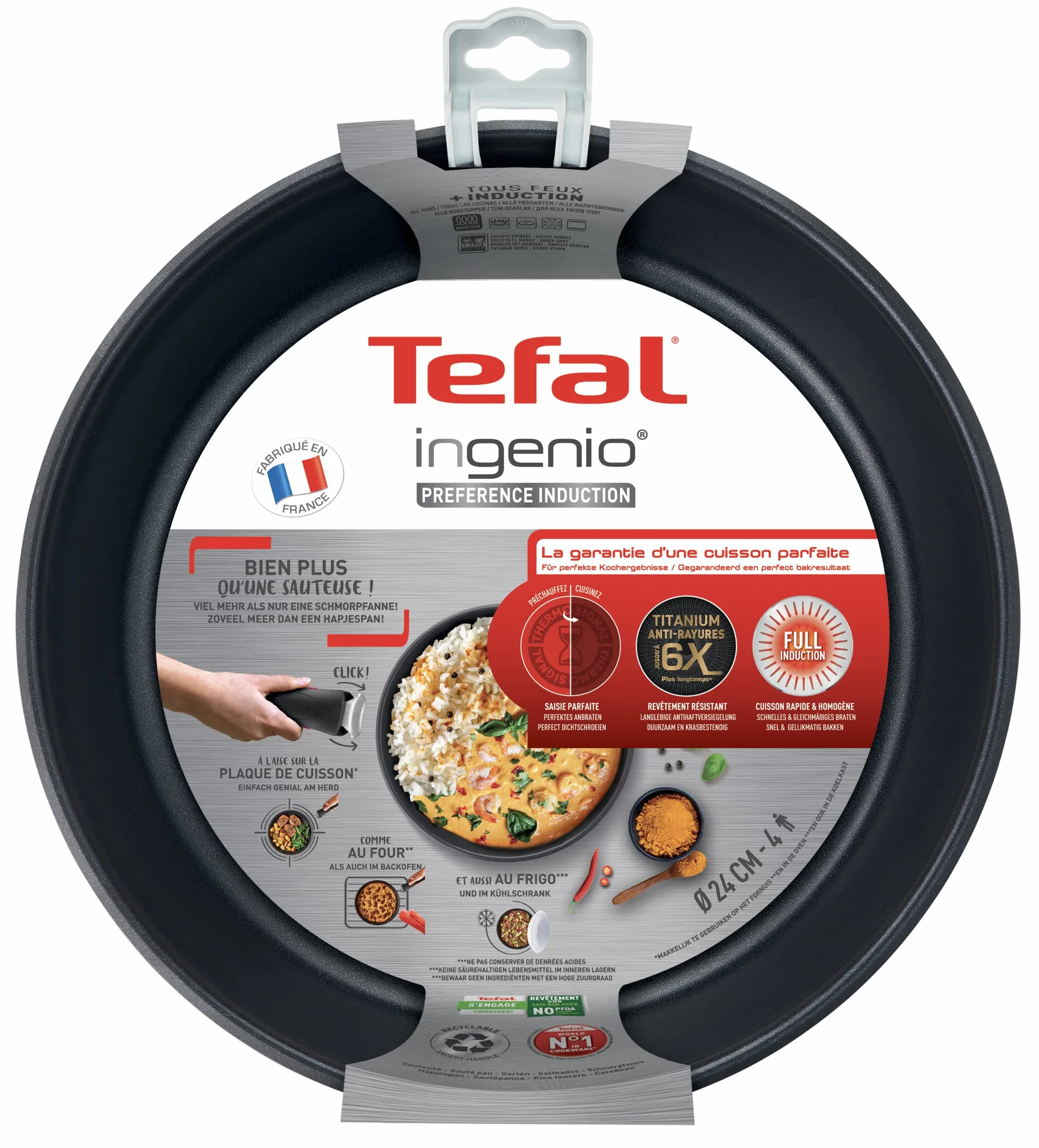 Tefal Ingenio Sauteuse 24 cm Induction Antiadhésif Acier Inoxydable Fabriqué en France