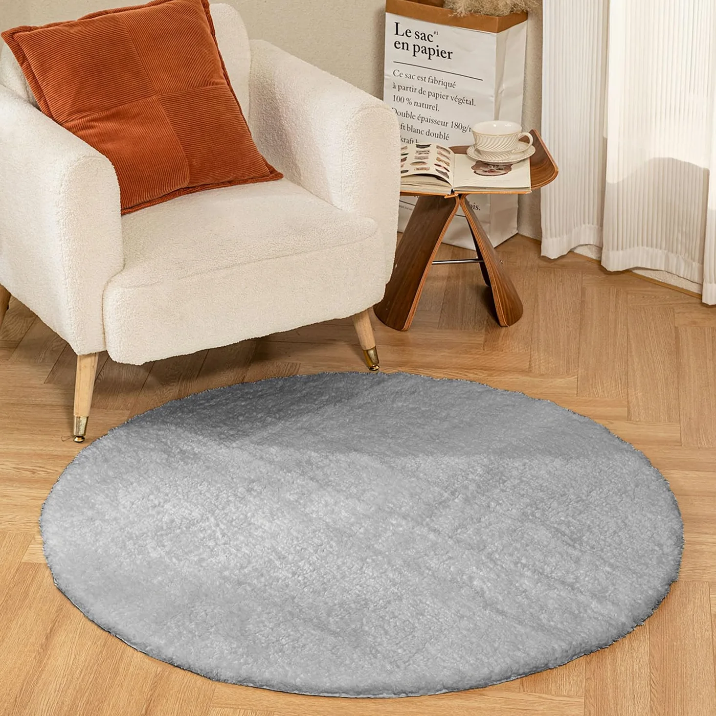 Latepis Tapis Rond 120 cm Gris Chambre Enfant Doux Tapis Salon de Bain Lavable Moelleux Antidérapant