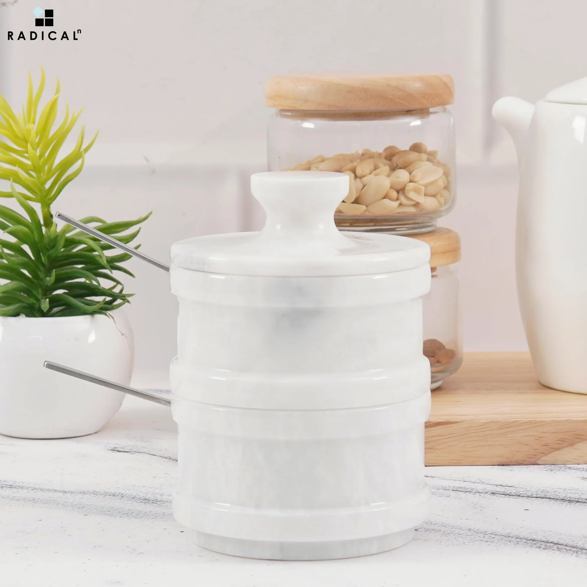 Radicaln Salière double de 12,7 cm et sucrier brun fait à la main – 5,1 cm par pot à herbes – Accessoires de cuisine – Idéal pour les bijoux, le beurre, le sucre et la décoration d'intérieur