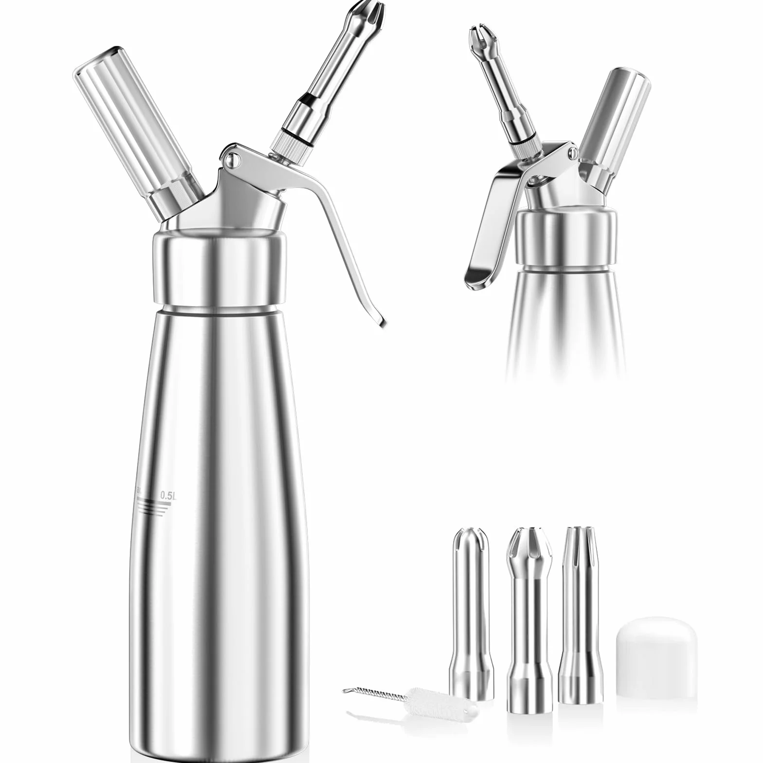 Newaner 500ml siphon chantilly crème aluminium avec 3 douilles acier inoxydable brosse nettoyage
