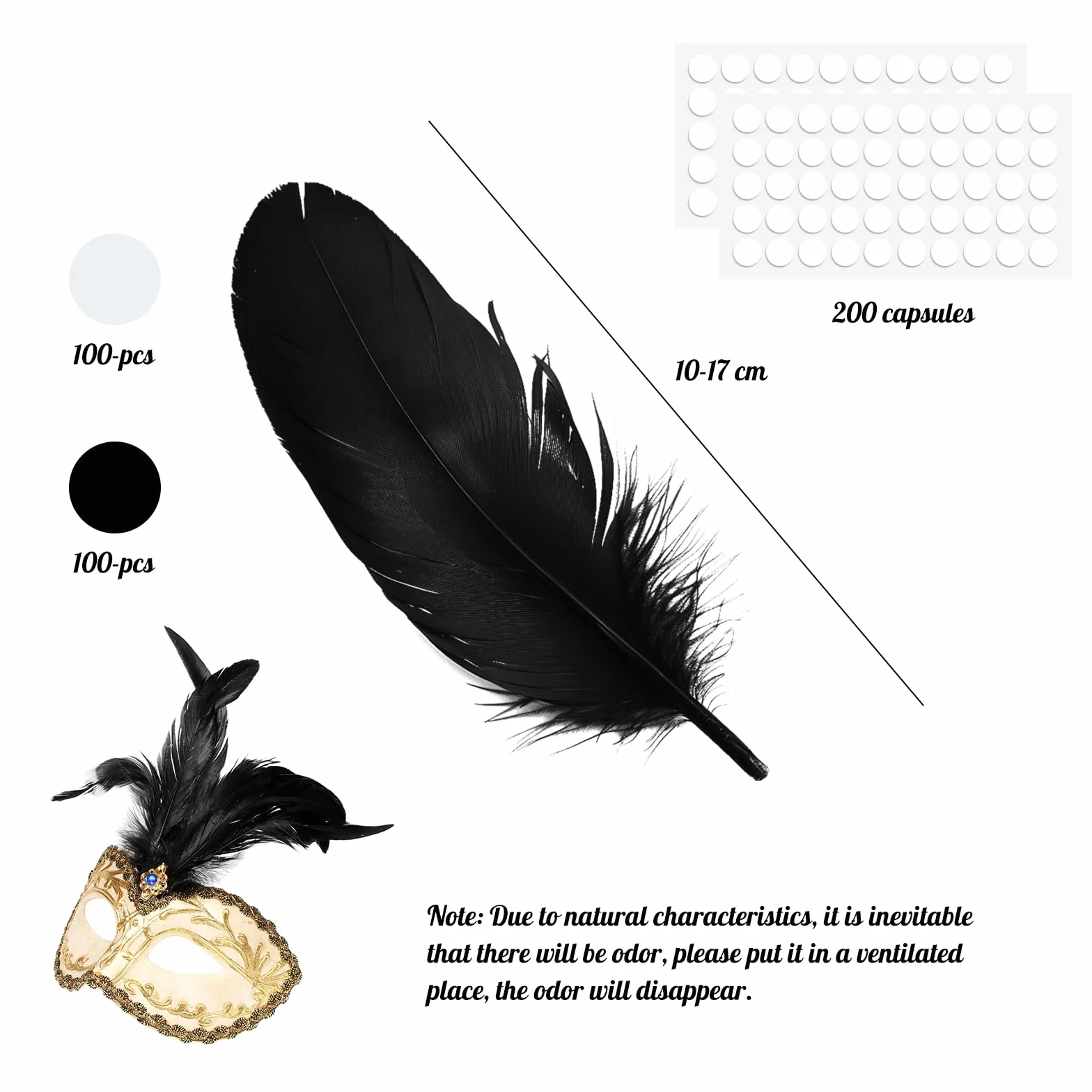 Plumes d'oie Naturelles Noires et Blanches Lot de 200 10-17 cm pour Attrape Rêves Mariages