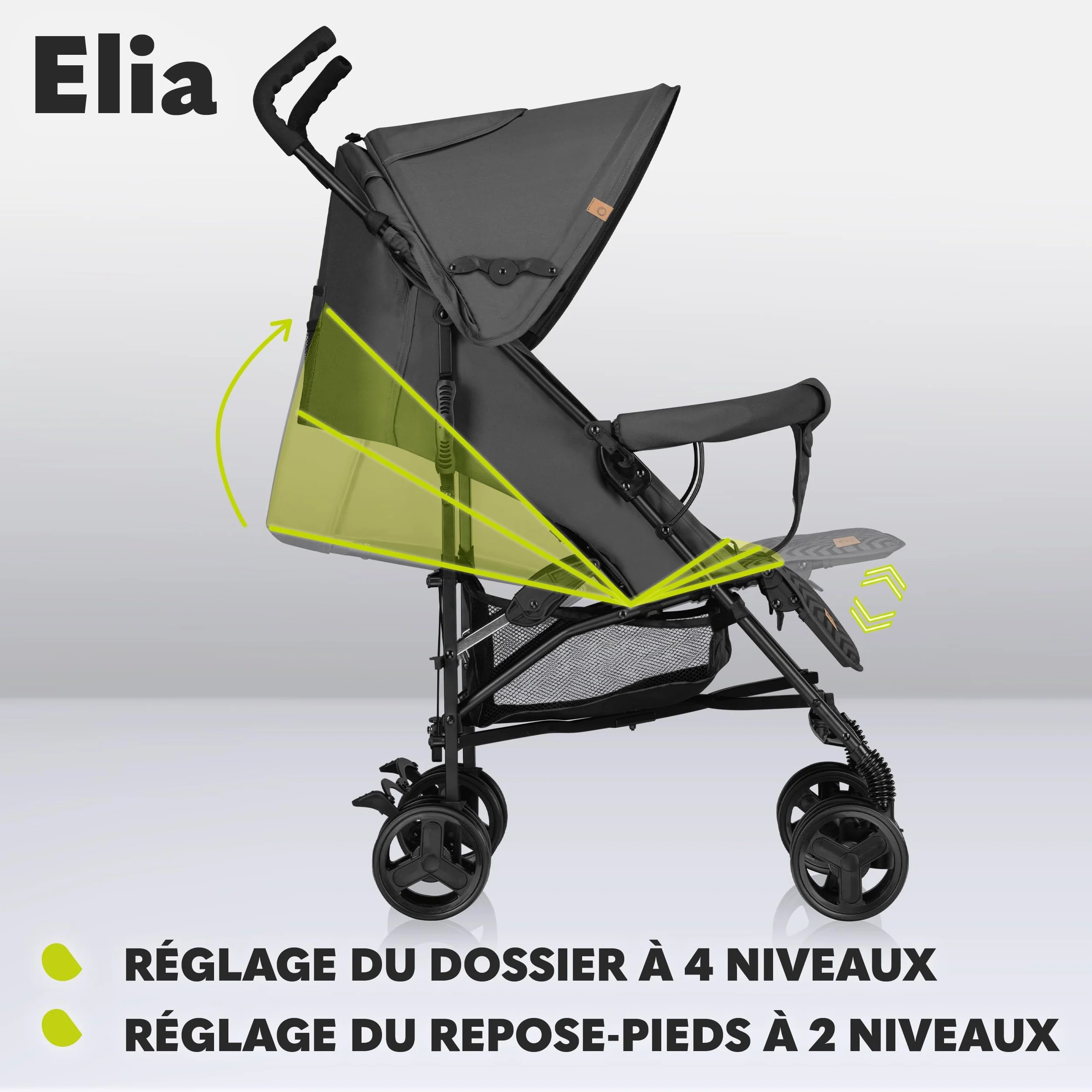 LIONELO Elia poussette canne 15 kg réglage dossier position couchée grand panier pliage rapide moustiquaire