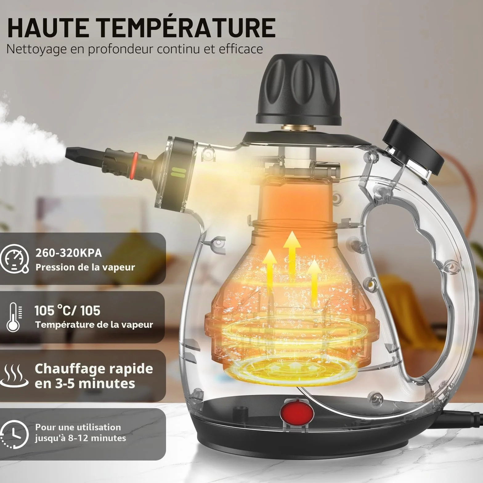 Nettoyeur Vapeur Portable avec Verrouillage de Sécurité et 14 Accessoires, Polyvalent pour Salle de Bain, Fenêtres, Cuisine (Noir&Blanc)