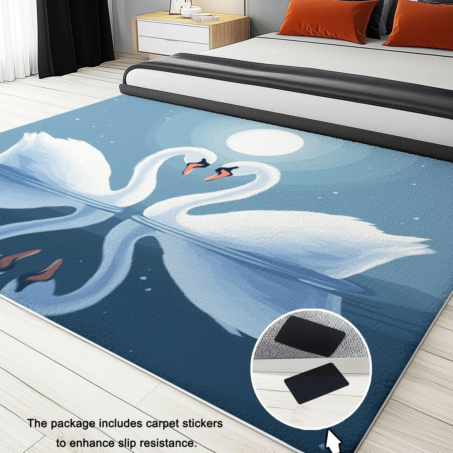 Bleu Tapis Enfant 140x200 cm Ciel Étoilé Lune Animaux Cygnes, Tapis Lavable en Machine et Antidérapant, Moquette à Poil Ras Doux pour Chambre et Salle de Jeux
