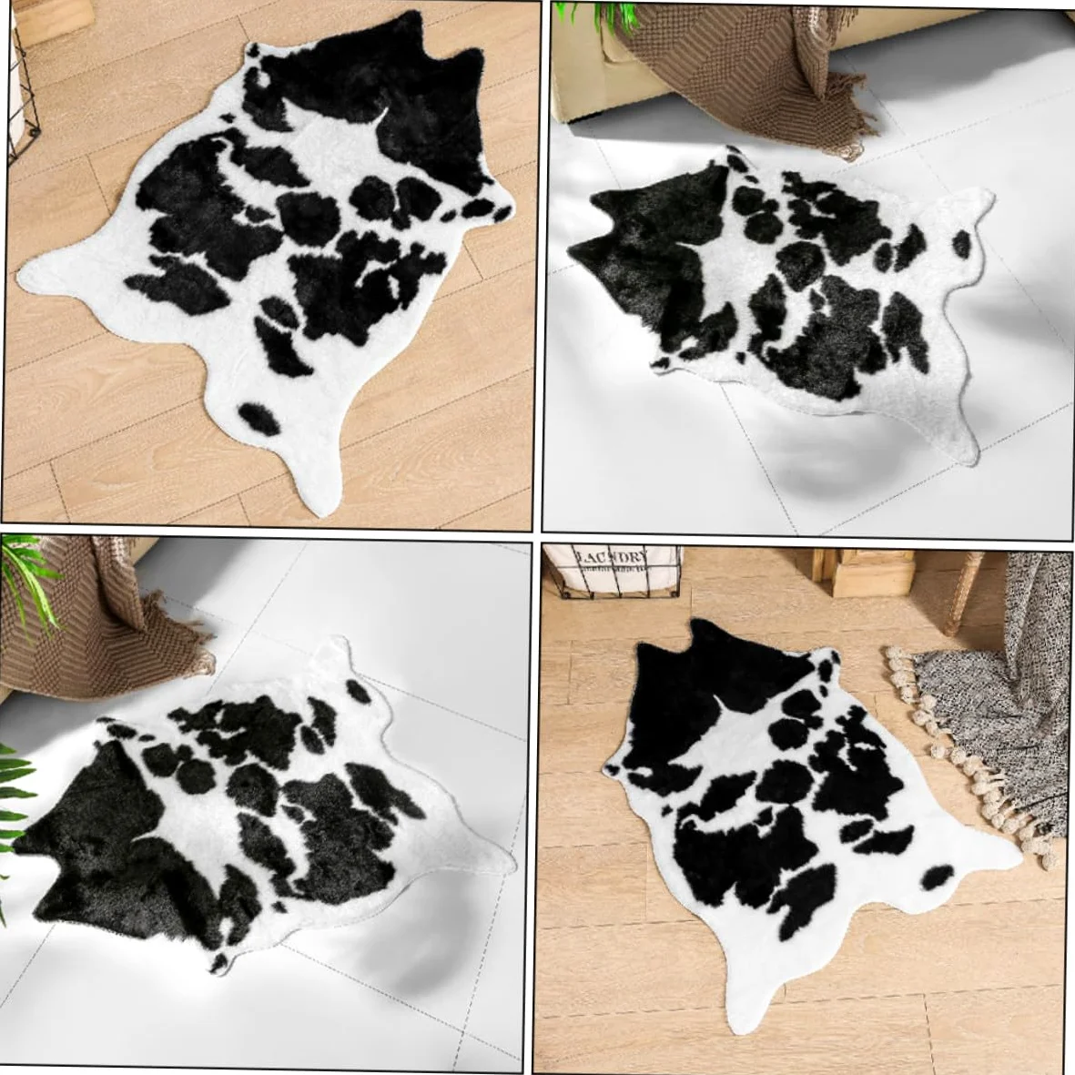Veemoon Tapis de Salon Anti-dérapant en Polyester Imitation Peau de Vache Style et Multifonctionnel Décoratif et Chaud pour Chambre ou Salle à Manger