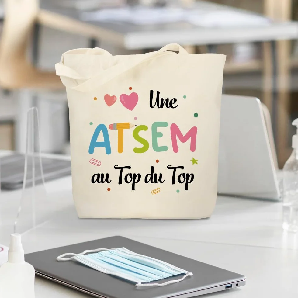 Tote Bag Atsem Maitresse D'école Cadeau Fin D'année Sac Professeur