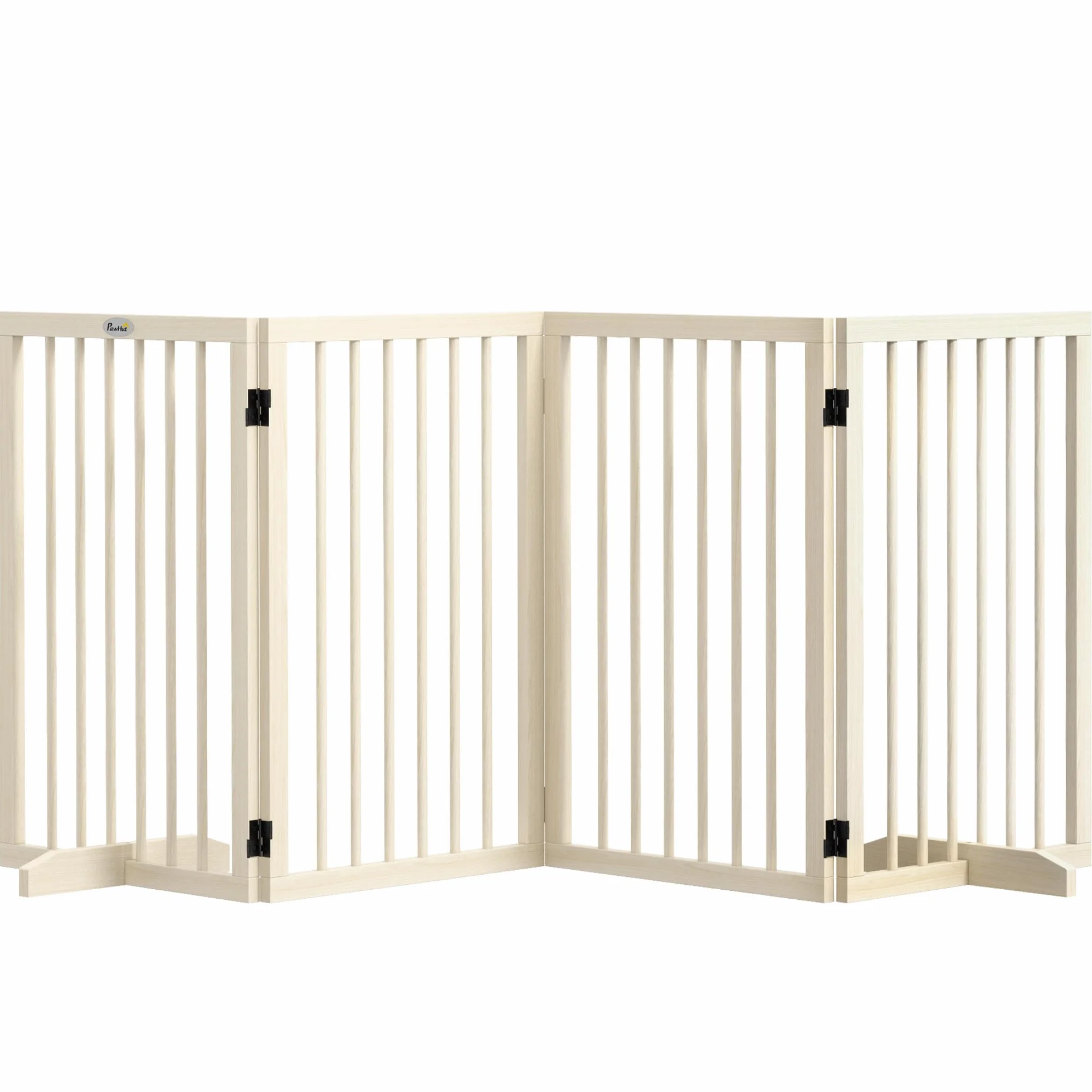 PawHut Barrière de Sécurité pour Chien Modulable Pliable 4 Panneaux Bois Naturel 206 x 35,5 x 76 cm