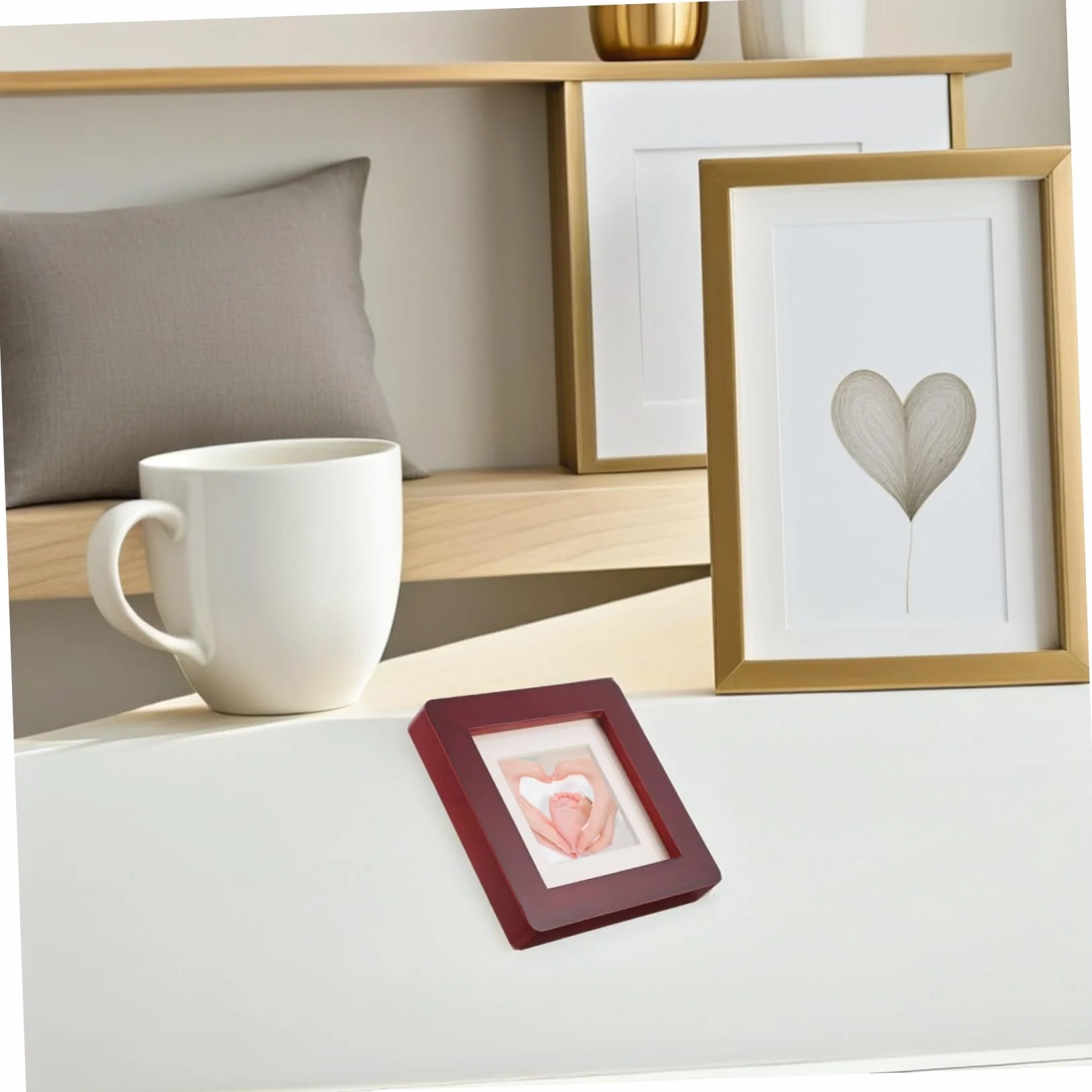 Cadre Photo Carré en Bois Massif Ton Bois Foncé, Design Compact, Cadre Polyvalent pour Bureau