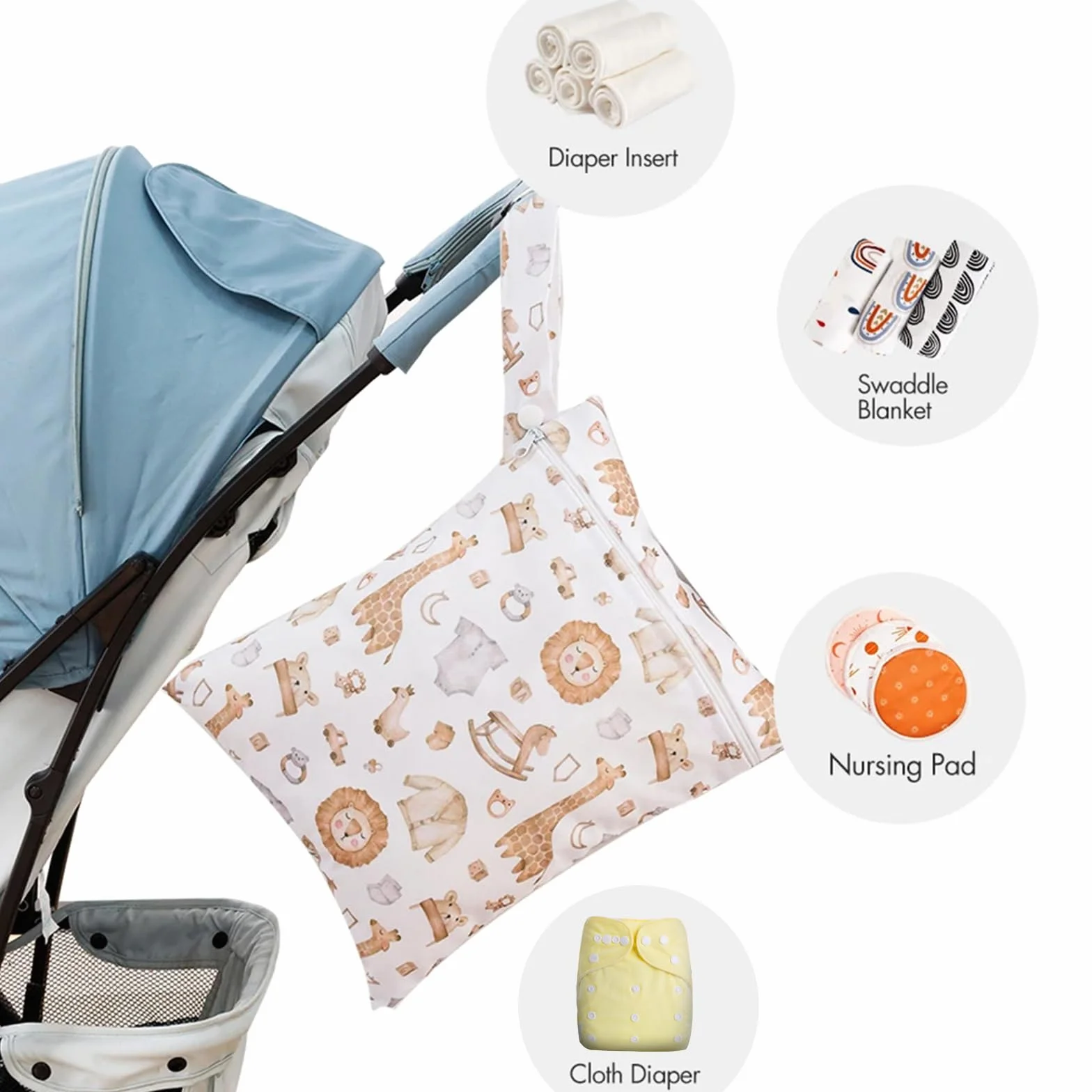 Sac à Couches Bébé 3 Pièces, Sac à Couche Lavable en Tissu, Wetbag Étanche pour Natation Camping Voyage