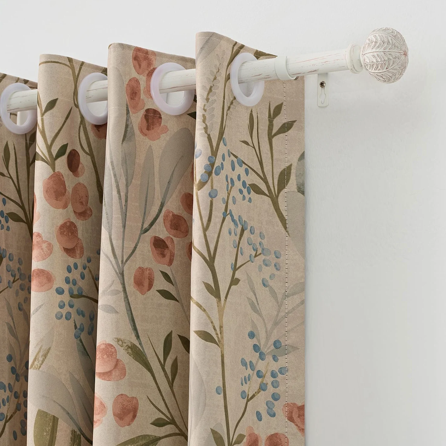 Tringle à rideaux extensible de 77 à 210 cm avec embouts sphériques de 2,5 cm de diamètre - Tringle de 76,2 à 213,4 cm - Tringle à rideaux réglable - Couleur : blanc - Avec supports de fixation inclus