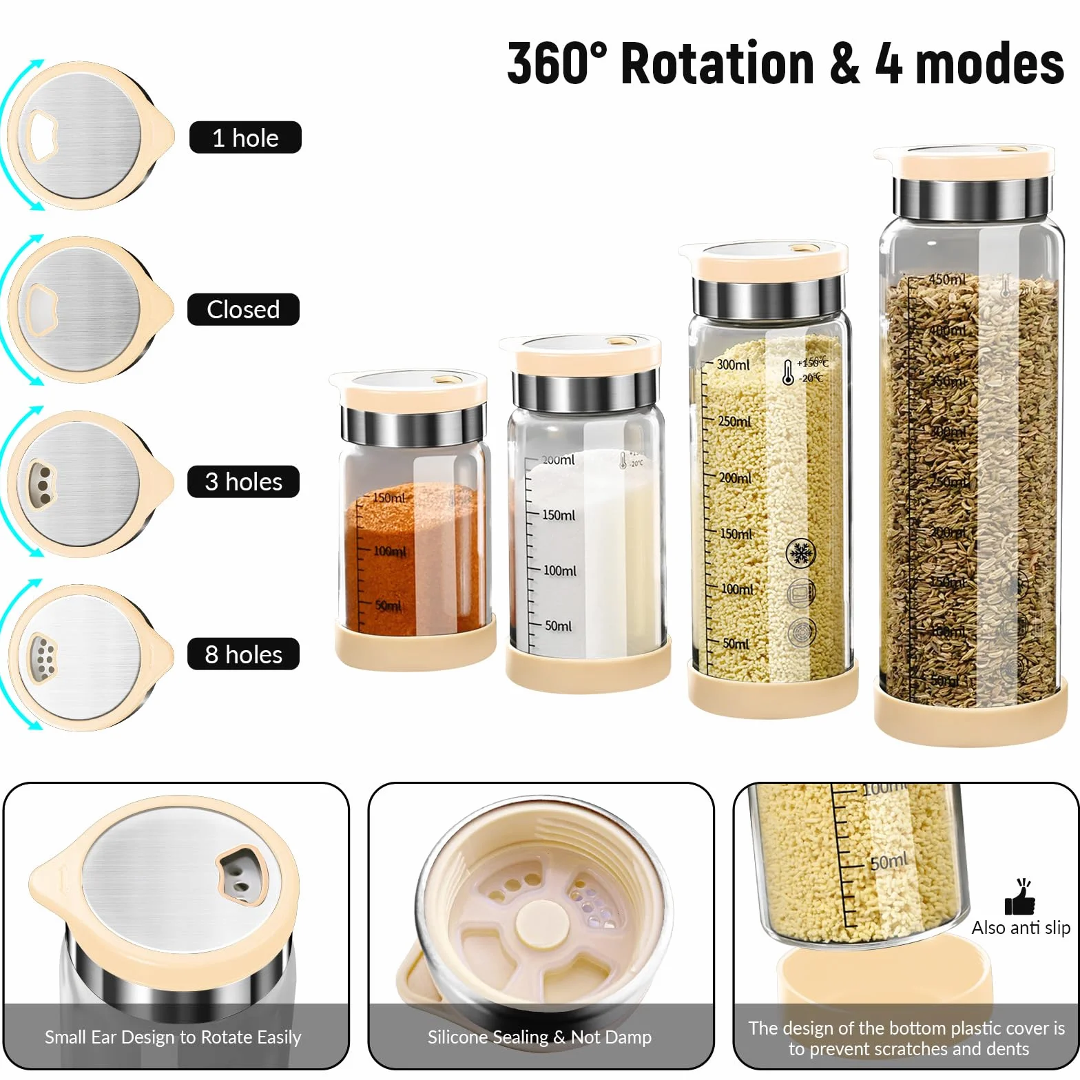 Salière et poivrière en verre borosilicaté avec couvercle acier inoxydable 200 ml