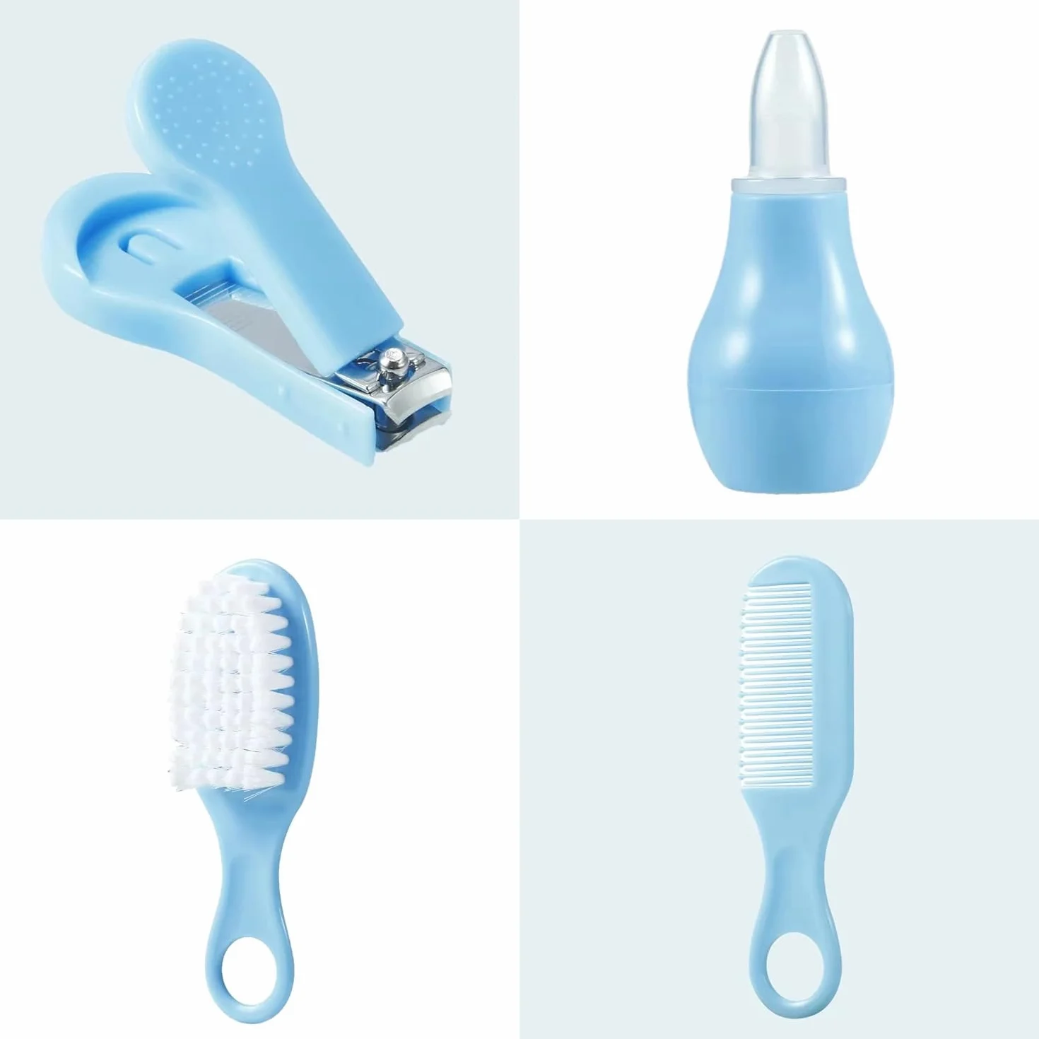 PandaEar Ensemble de Soins et Toilettage pour Bébé, Sécurité Bébé avec Peigne et Brosse à Dents (Bleu)